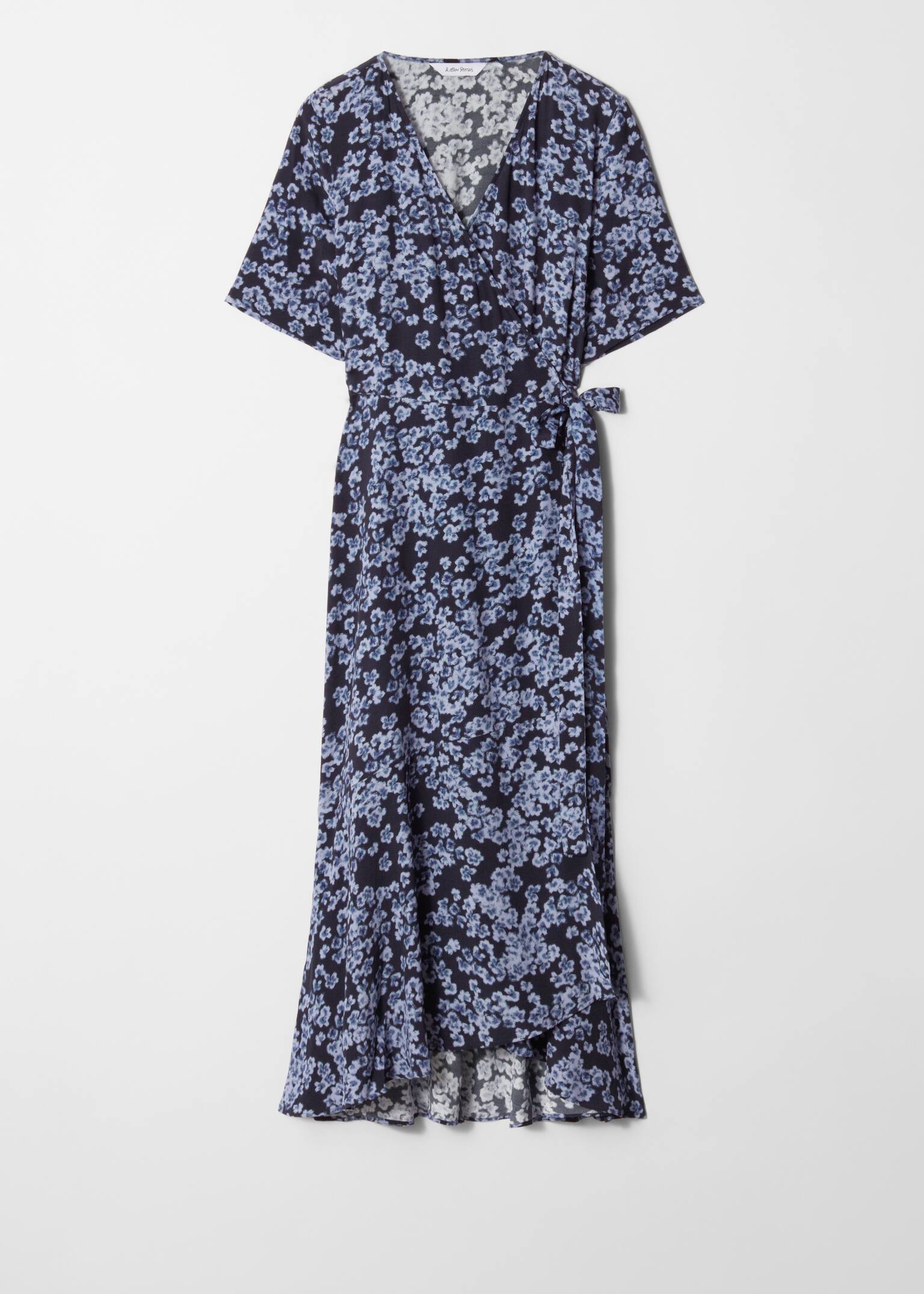 Robe portefeuille midi - Motif fleuri bleu/Noir à pois/Motif floral blanc/bleu - 2