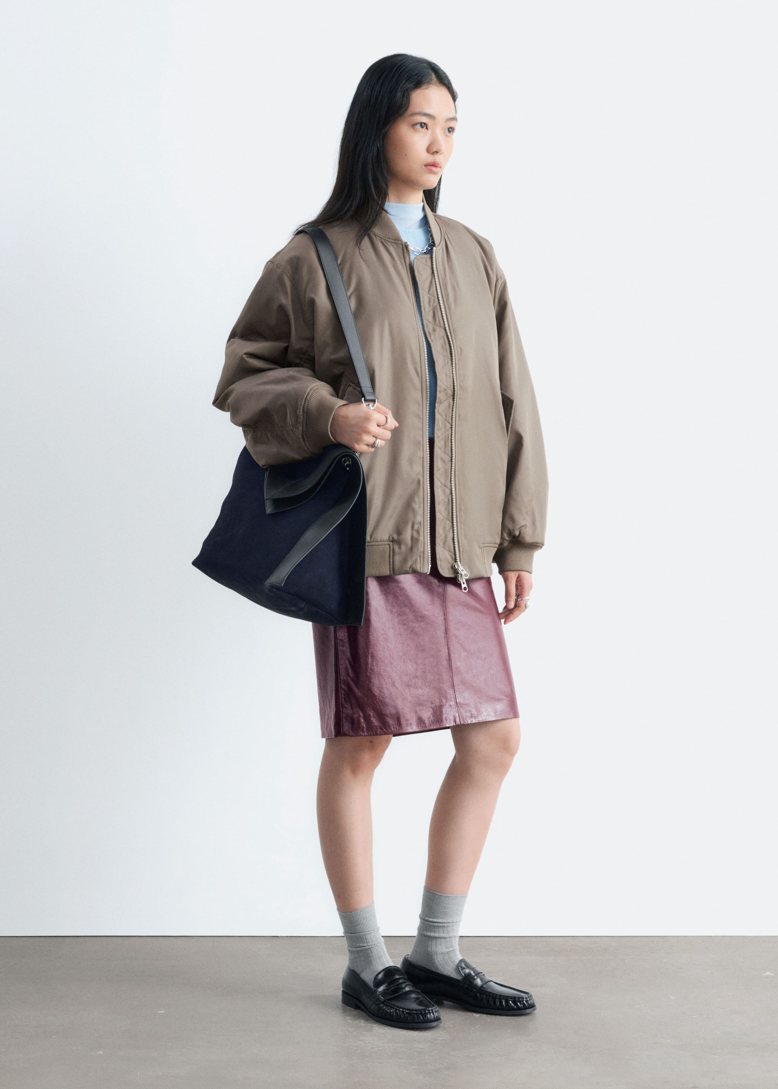 Long Bomber Jacket - Khaki Green - Still Life