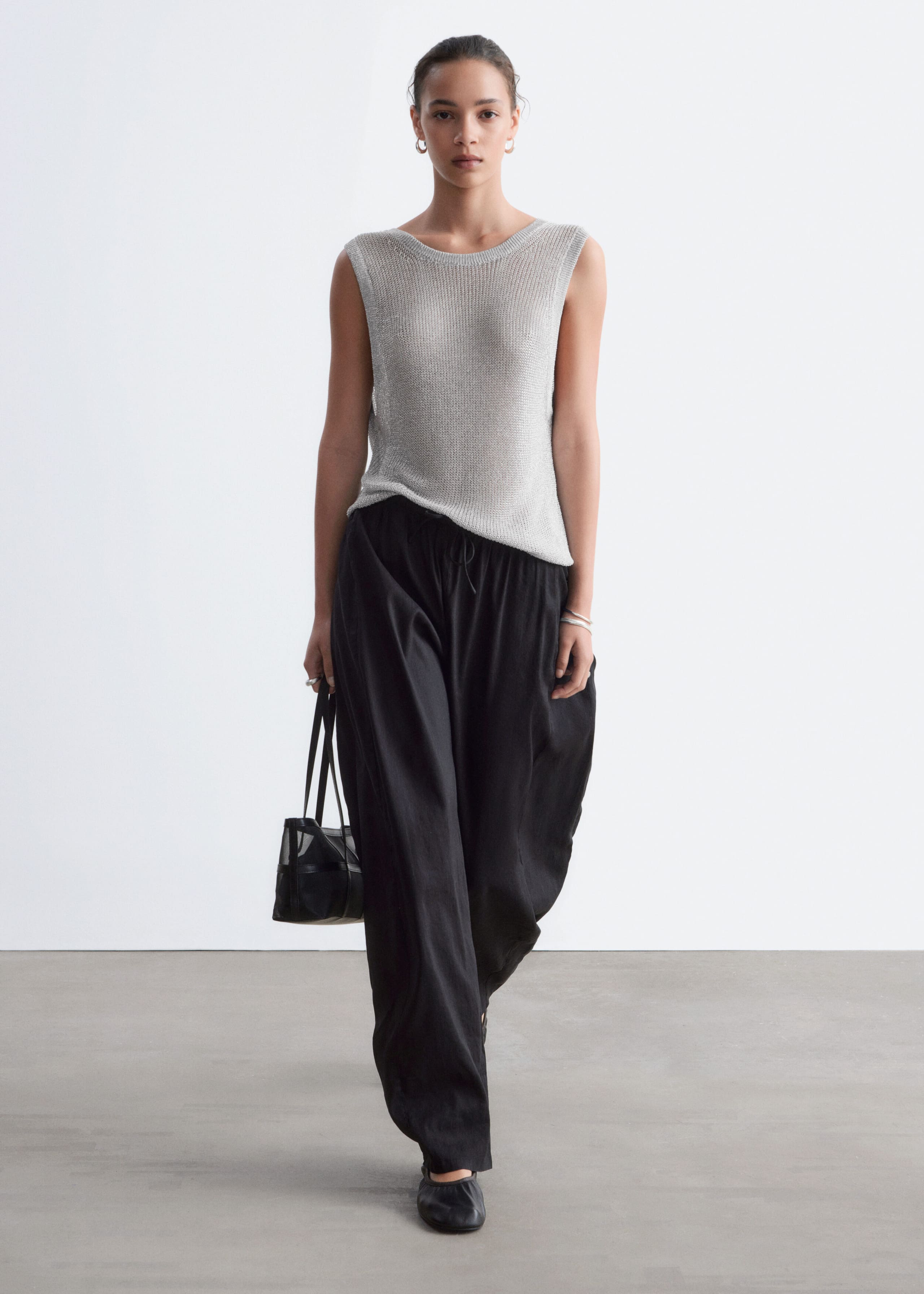 Draped Scoop-Back Top - Grey/Metallic - Lookbook