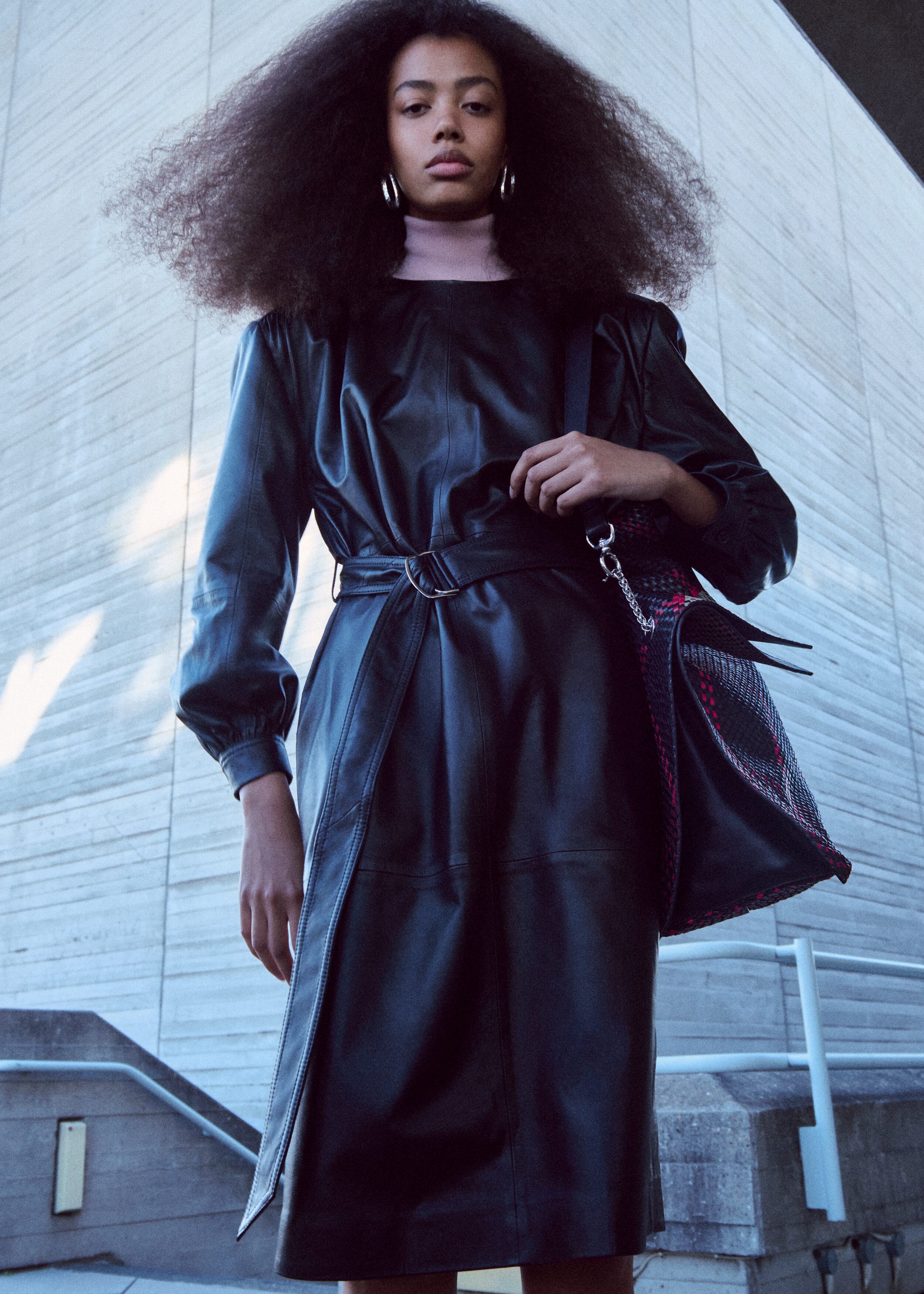 cotton candy store belted leather dress - Black Color:Midnight* body type: Inverted Triangle Ladies - Black/Floral Chiffon Made of high