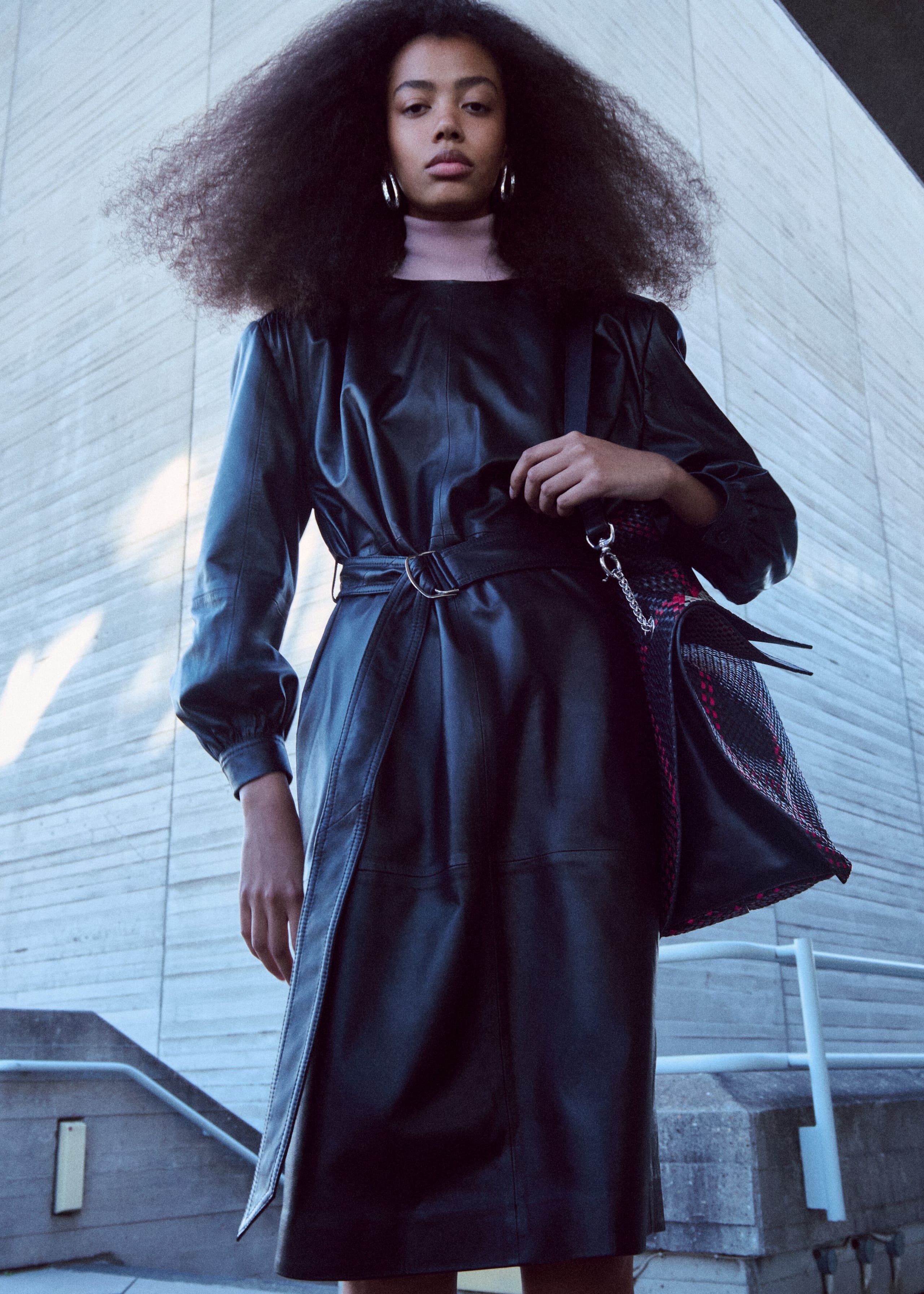 Belted Leather Dress - Black - Still Life