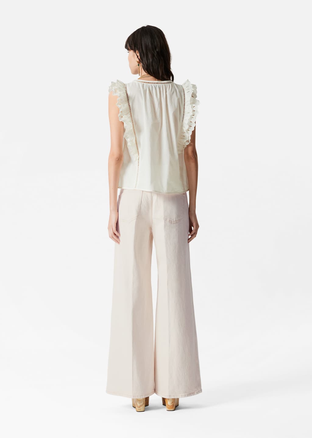 Embroidered Frill Top - Cream - Lookbook