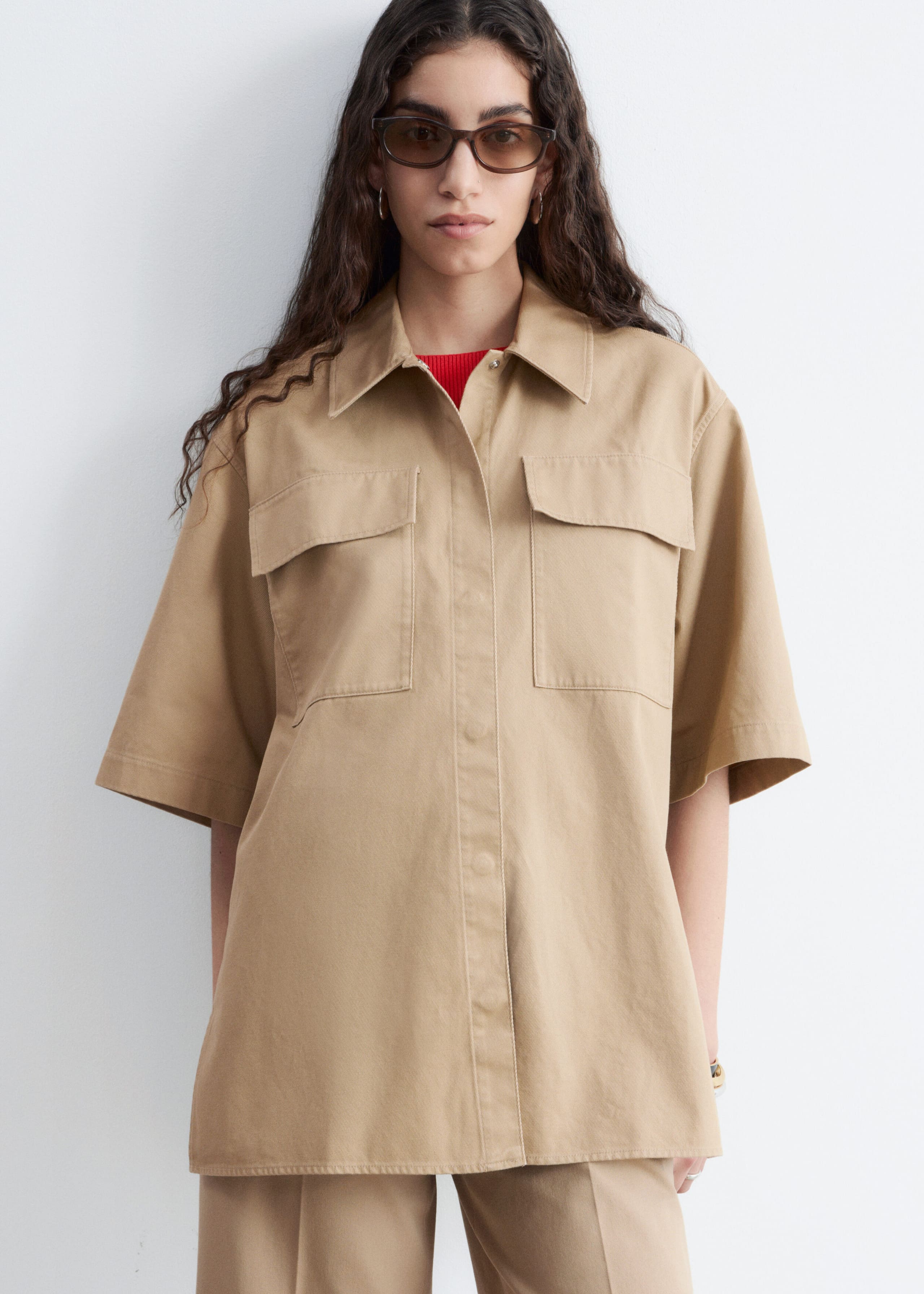 Short-Sleeve Cotton Shirt - Beige - Lookbook