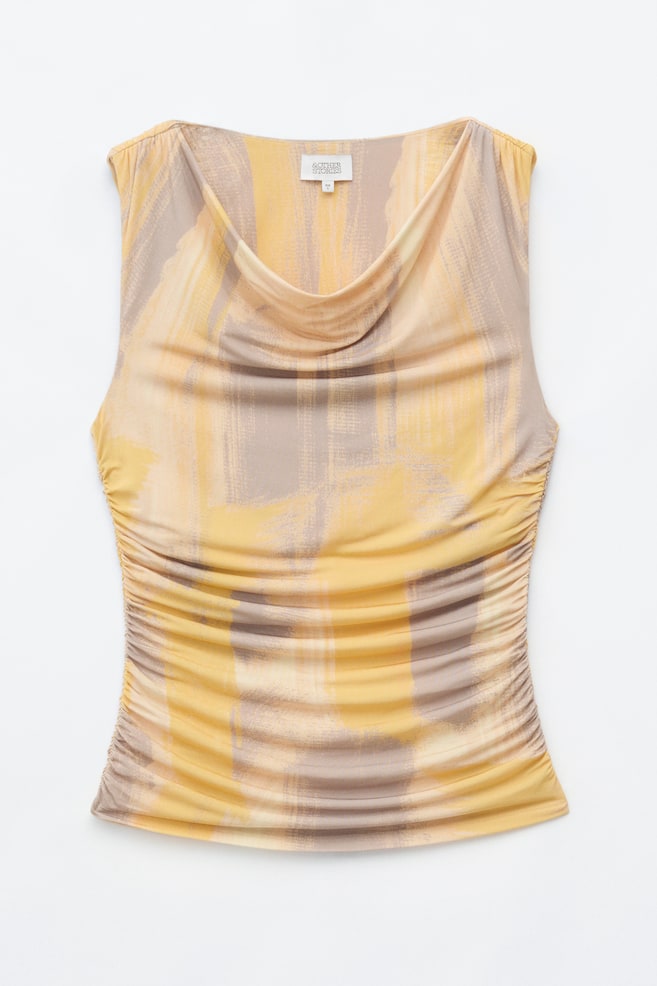 Top fruncido con cuello tipo chal - Amarillo/Negro/Lunares - 1