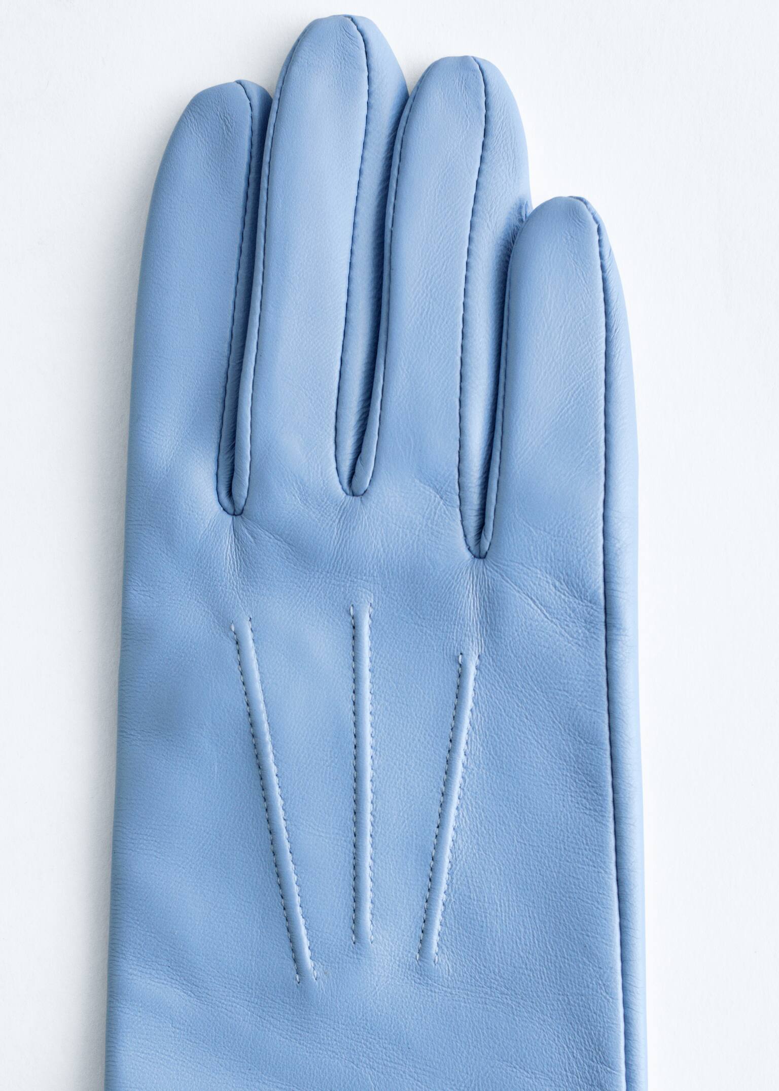 Long Leather Gloves - Light Blue/Greige - 2