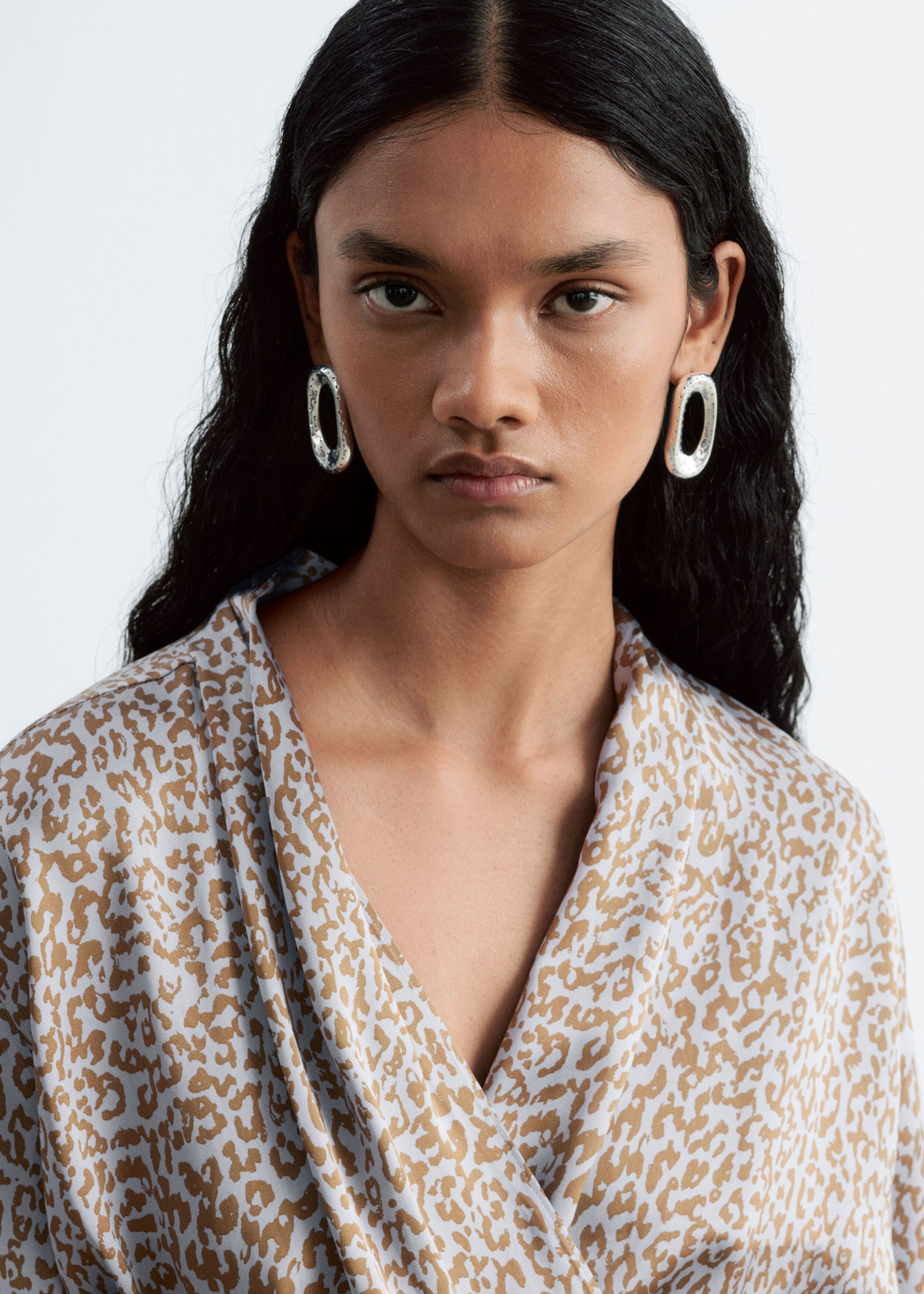 Printed Wrap Blouse - Grey/Leopard Print - Lookbook