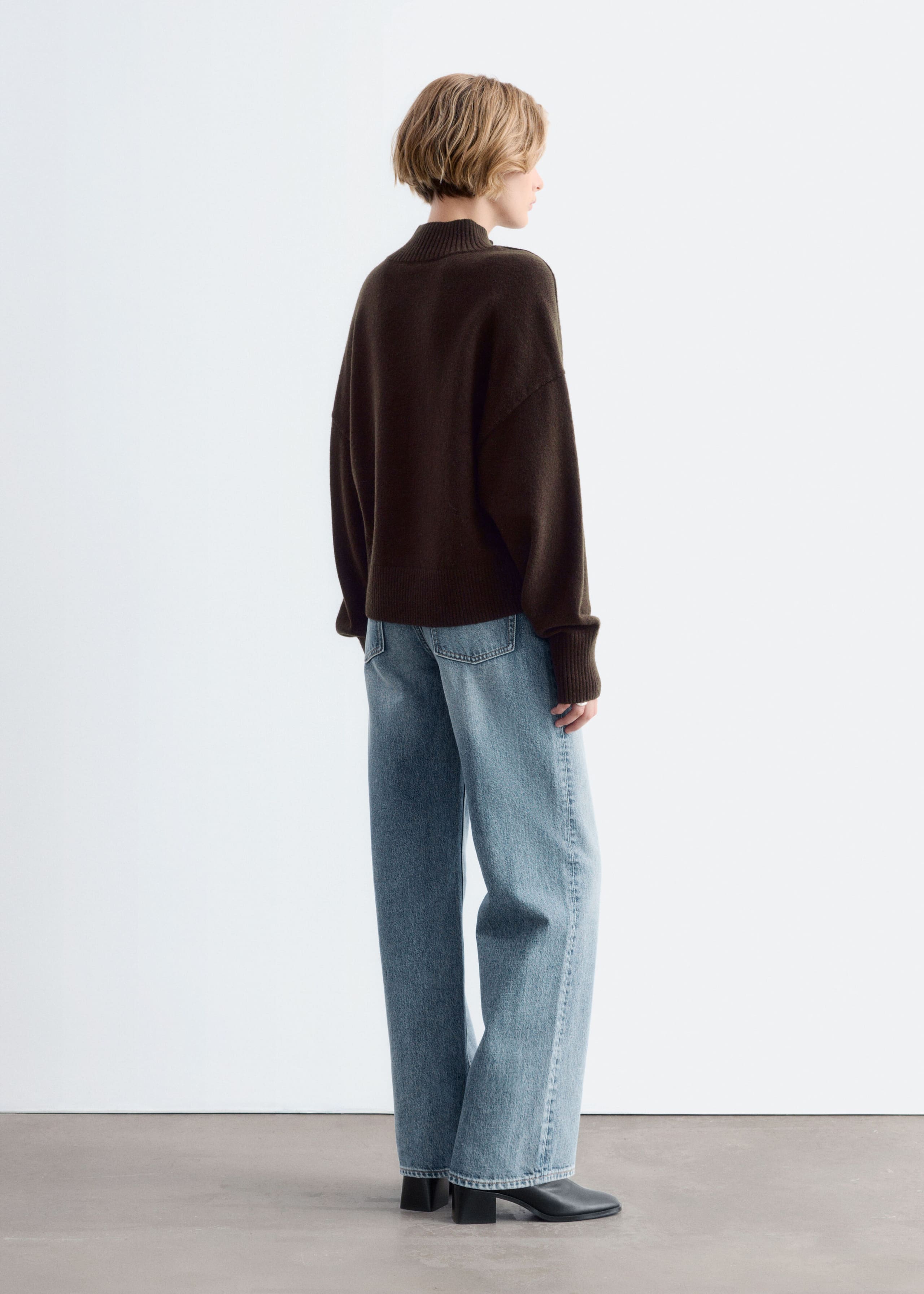 Mock-Neck Wool-Cotton Jumper Dark Brown