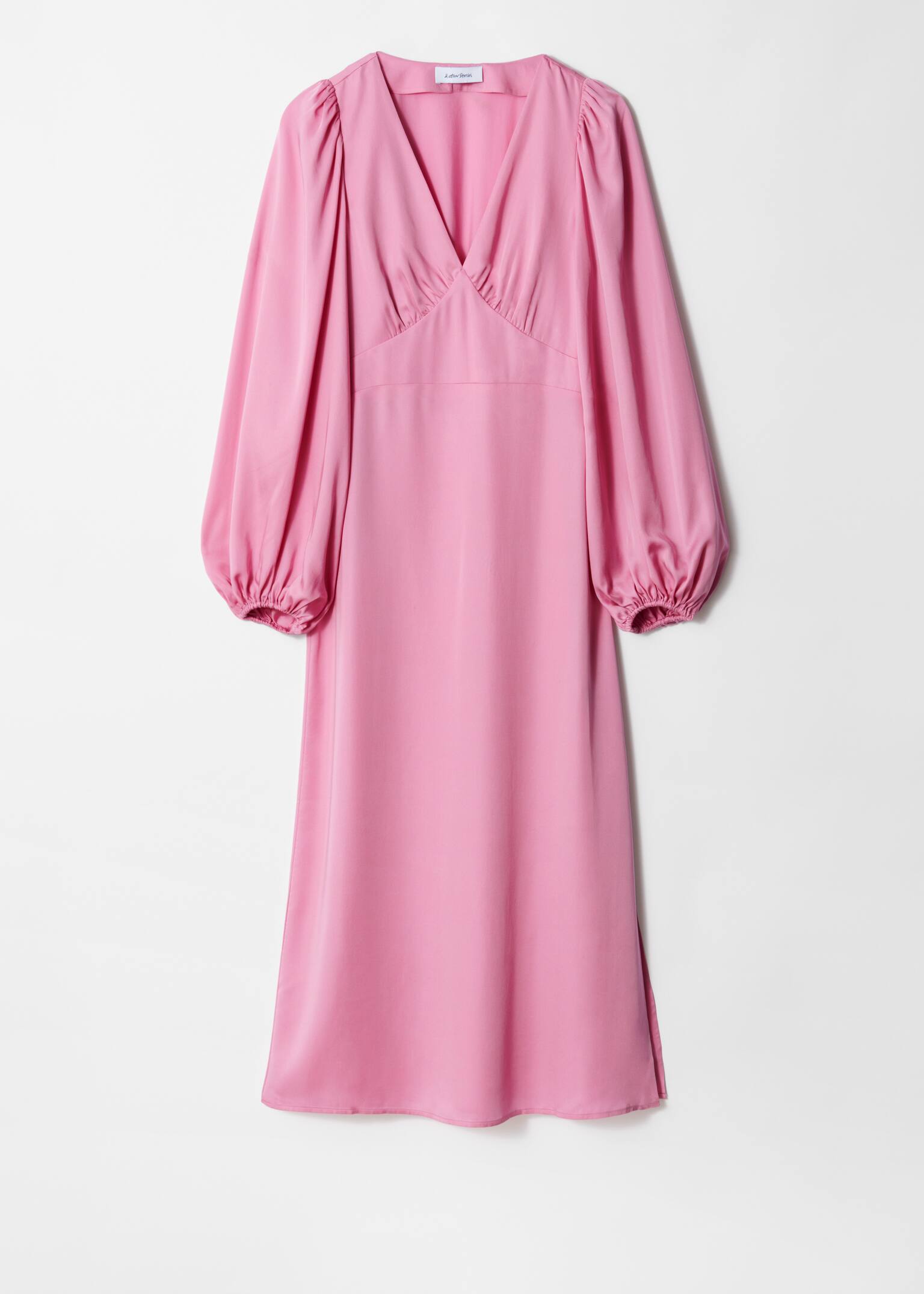 V-nyakú midi ruha - Light Pink/Kék virágos - 2