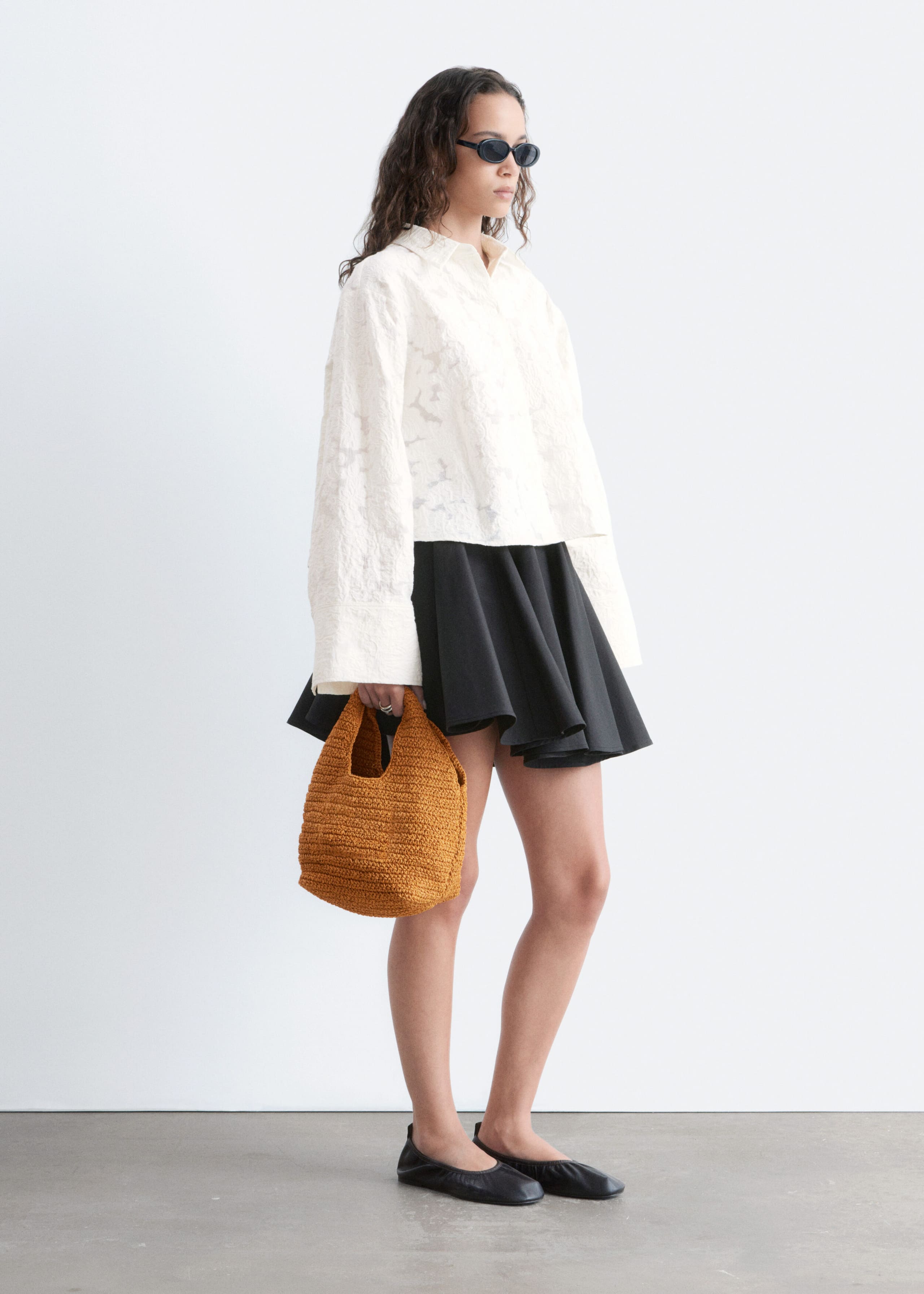 Ruimvallende jacquardblouse - Wit - Stilleven