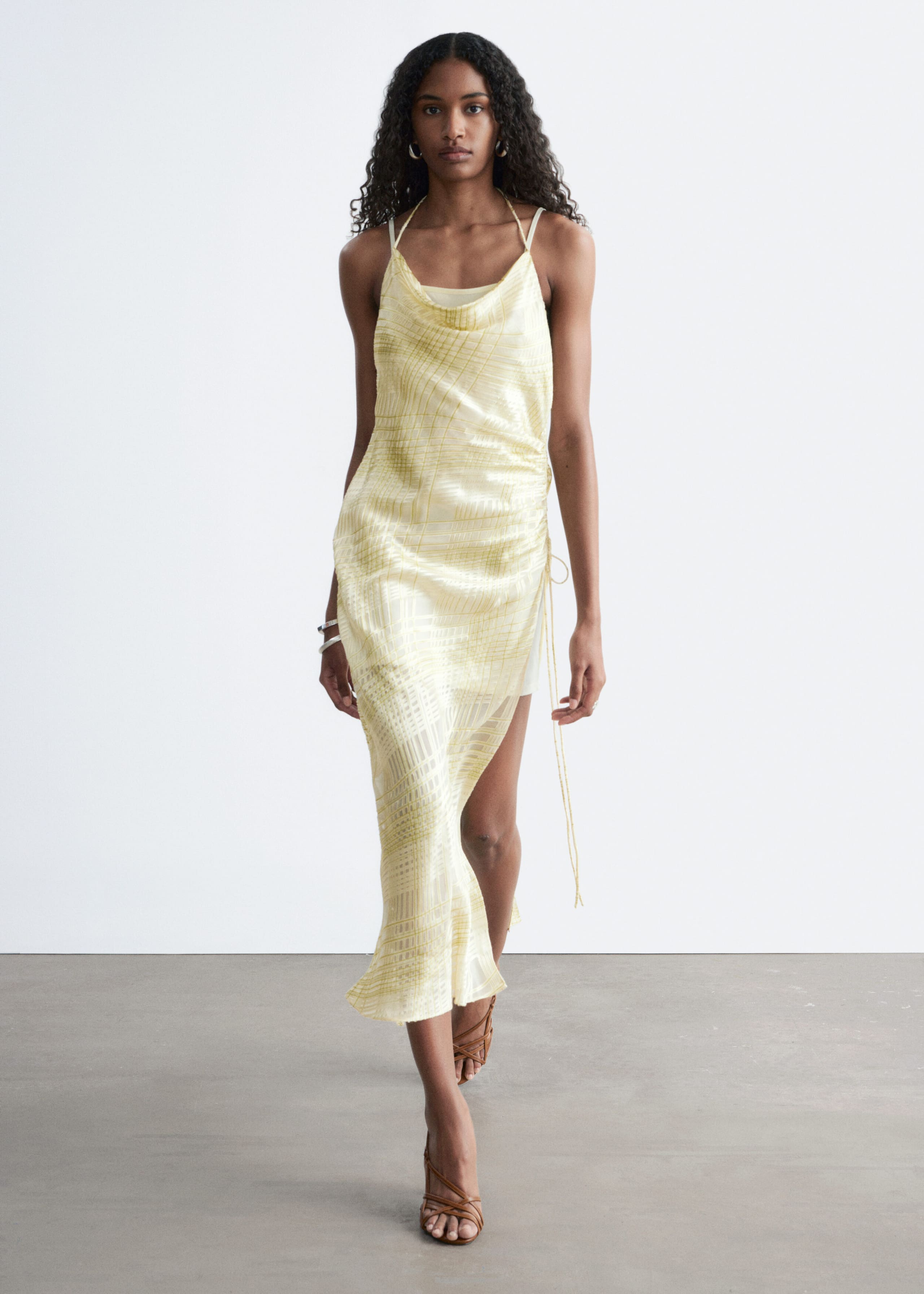Image of Cowl-Neck Jacquard Midi Dress
