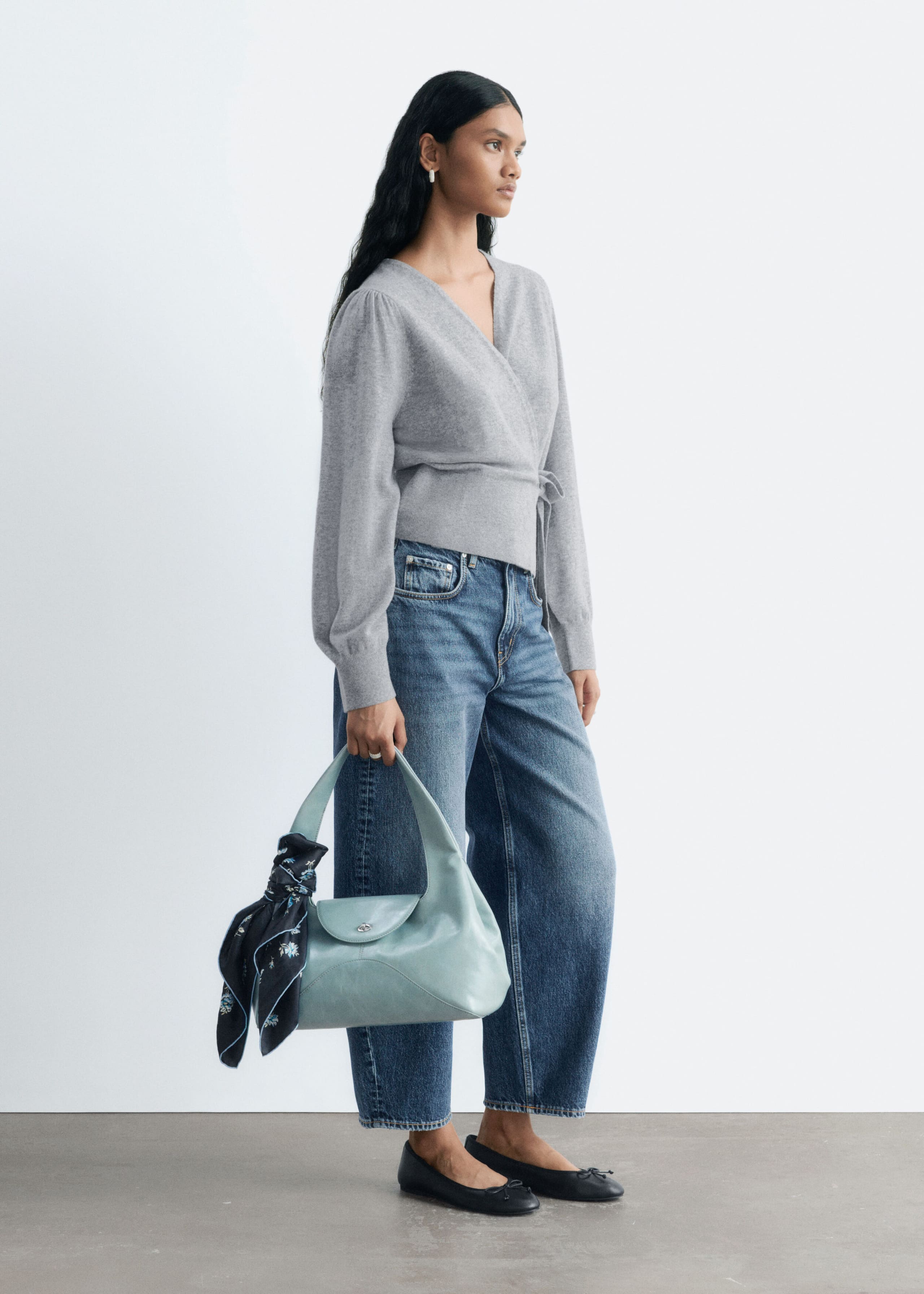 Merino Wool Wrap Cardigan - Blue Melange - Lookbook