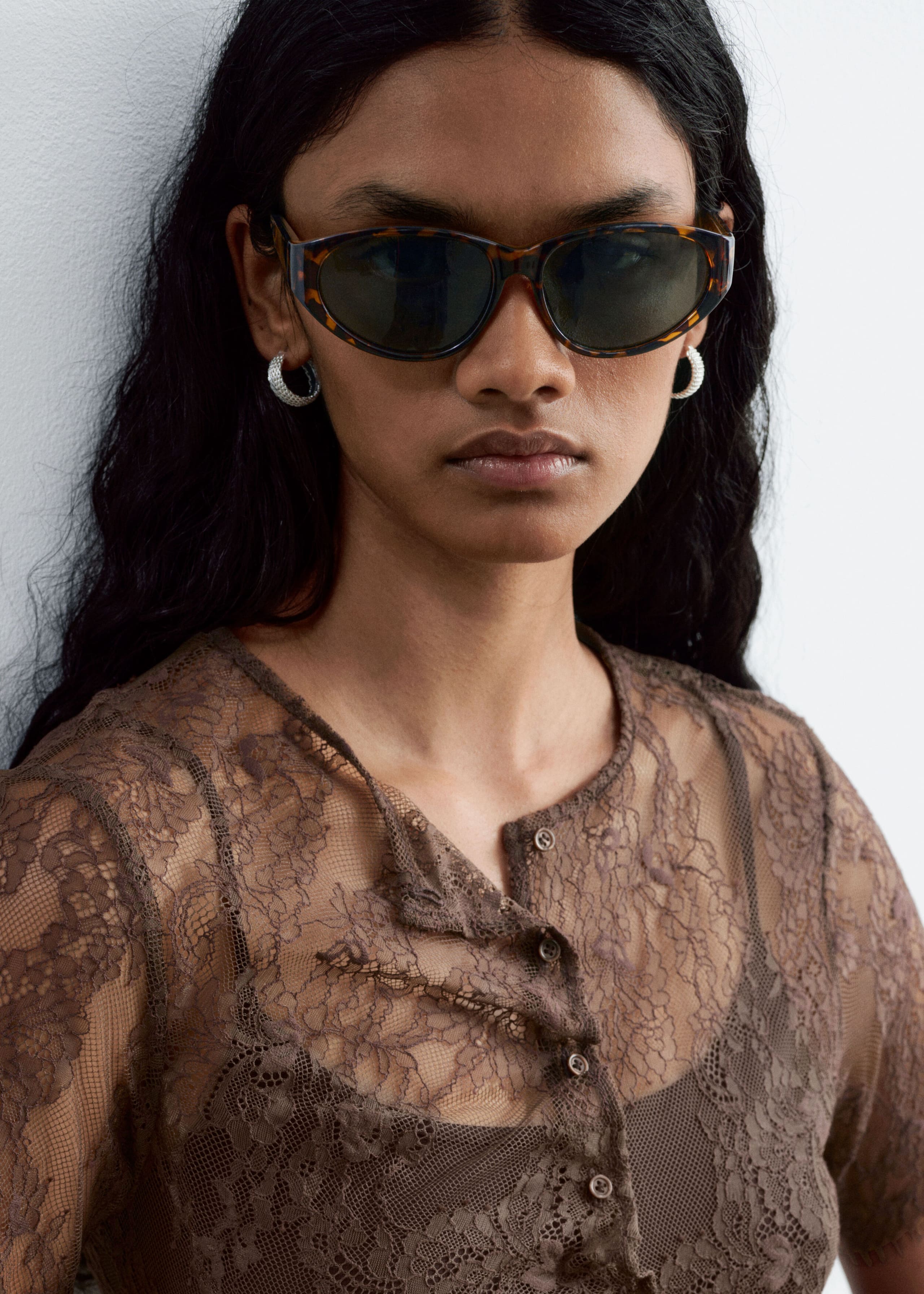 Scalloped Lace Dress - Dark Brown - Lookbook