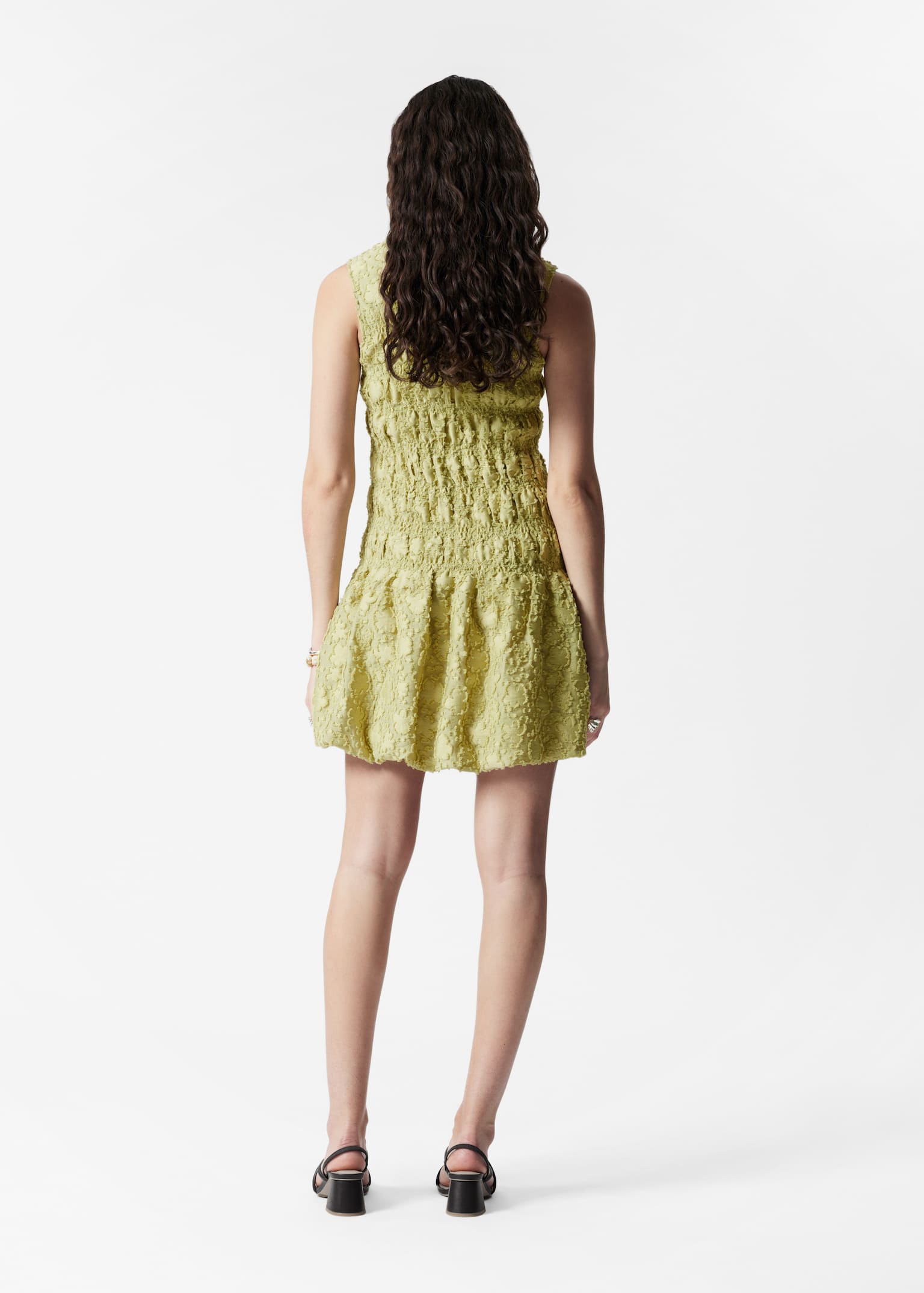 Rochie mini smock - Galben/Alb/Model floral - 3