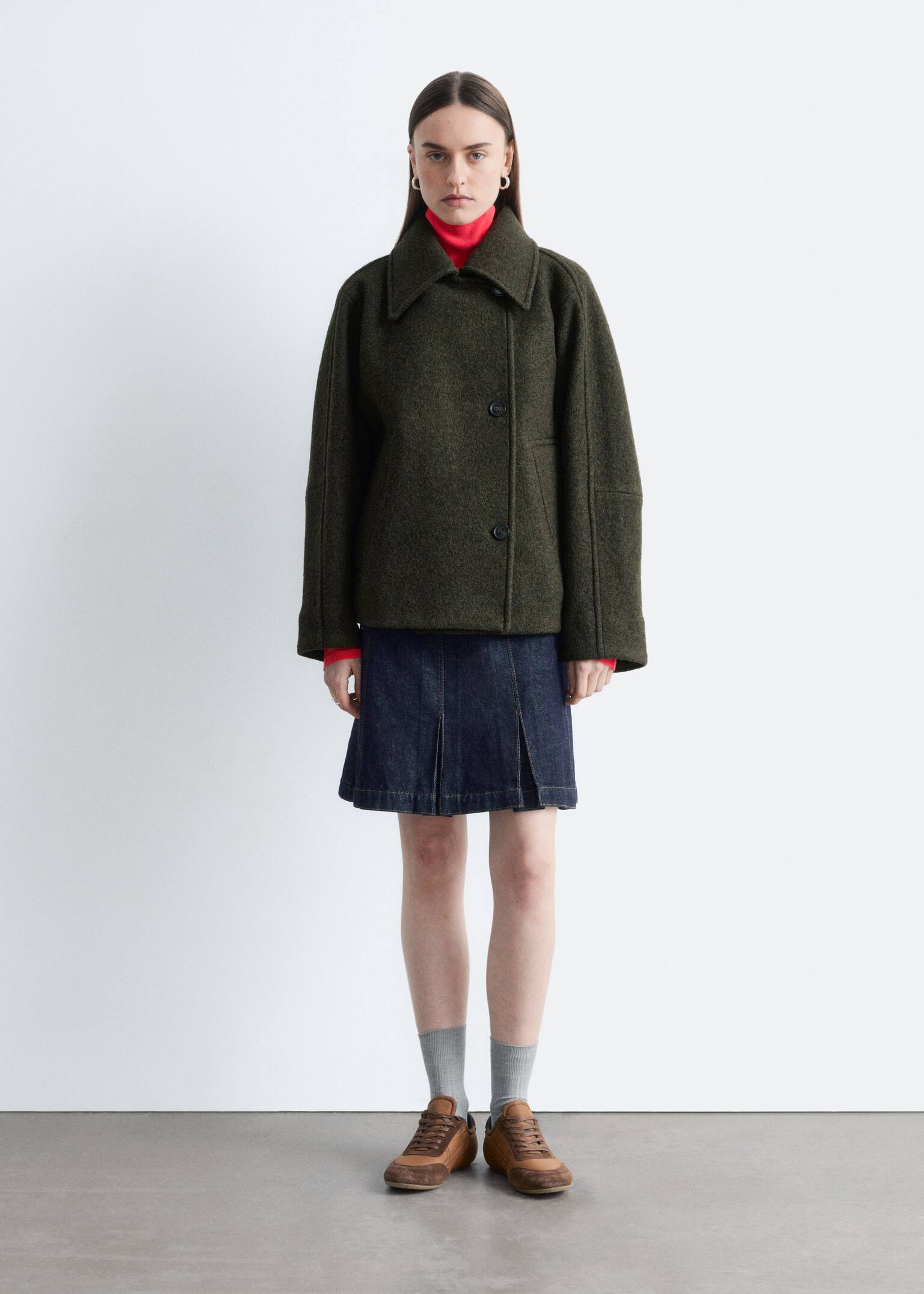 Oversized Wool Jacket - Dark Khaki Green/Black - 7