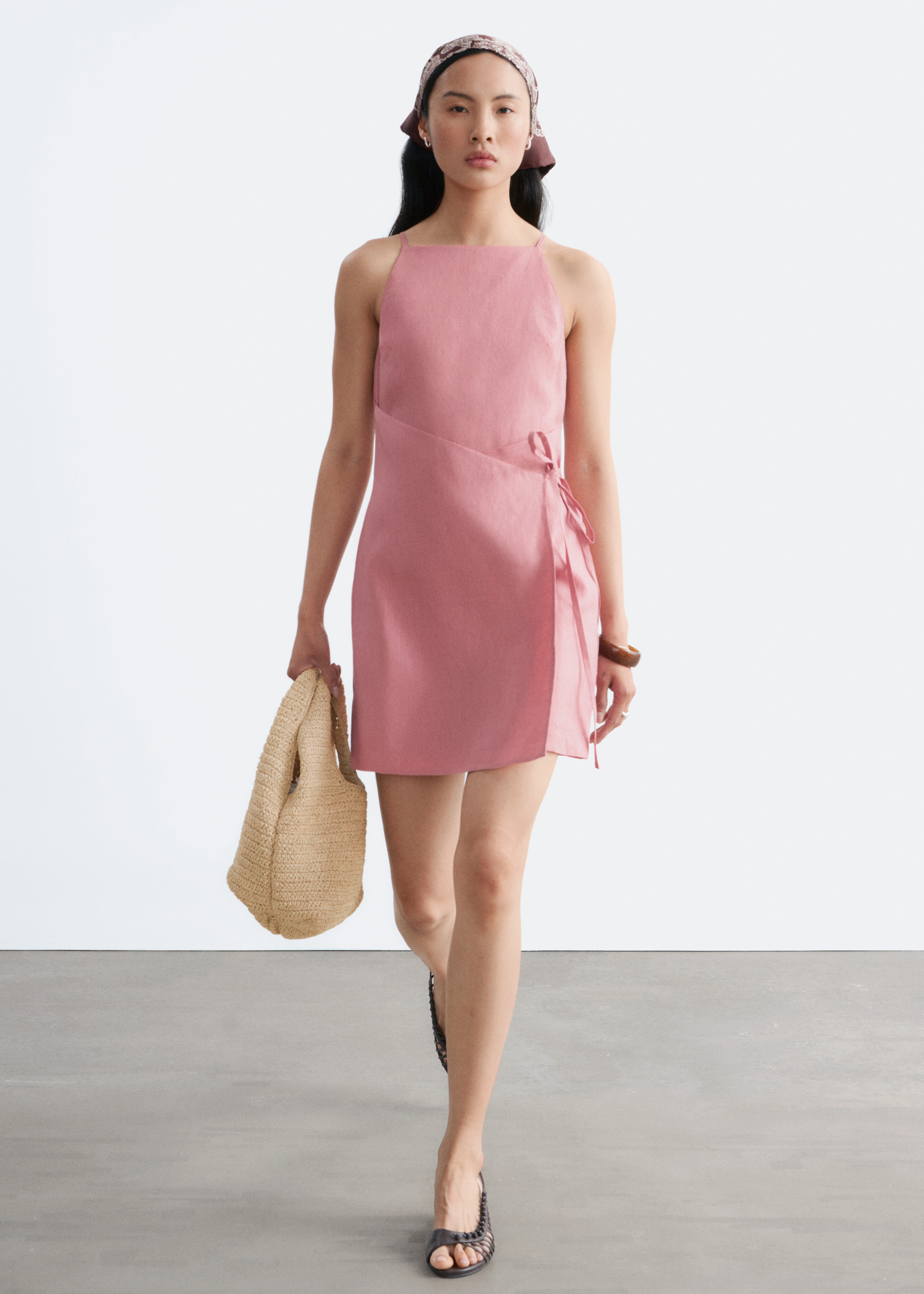 strapless open back dress Linen Wrap Dress KEIRA with Collar