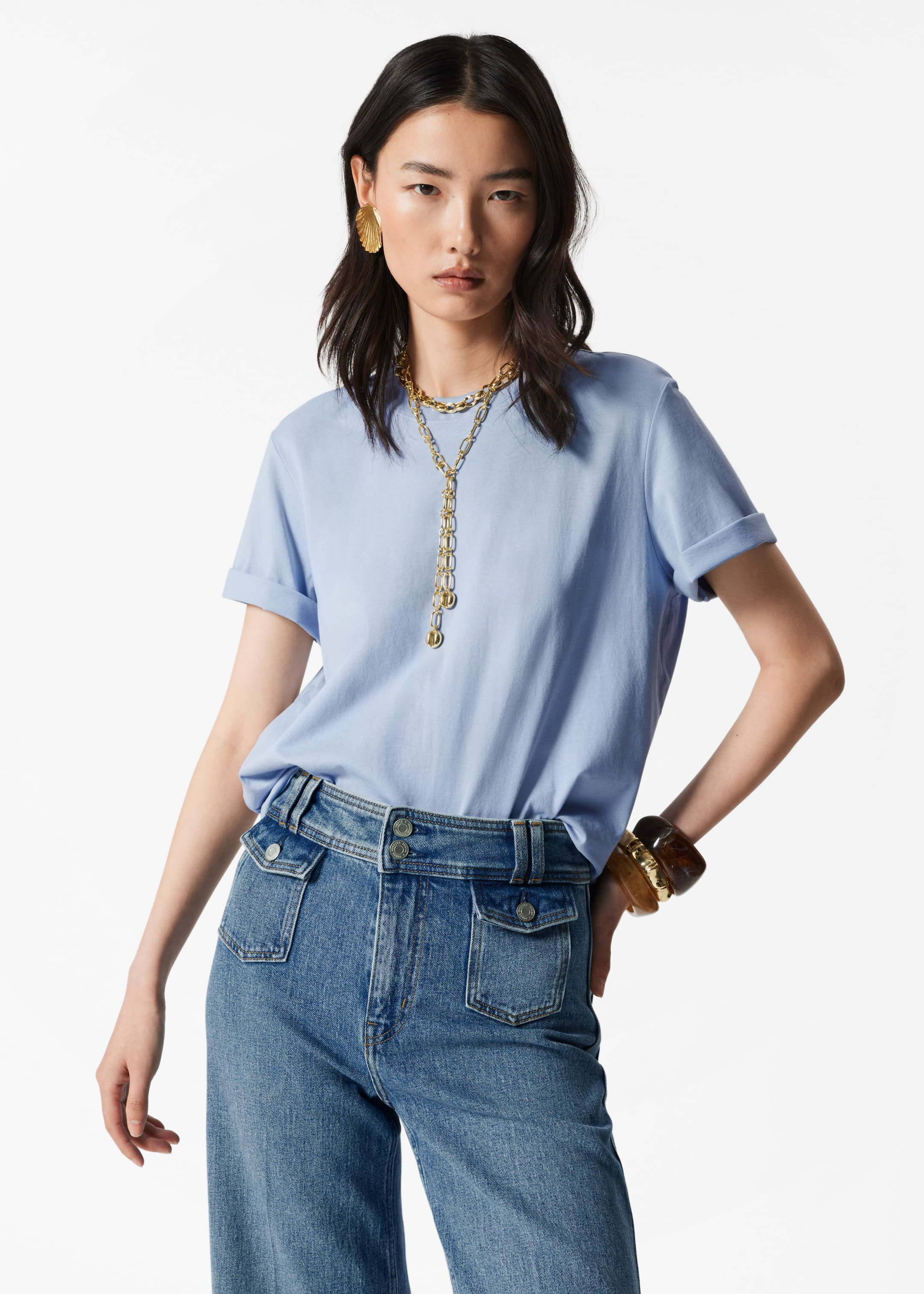 Größeres Bild ansehen: T-Shirt mit Rundhalsausschnitt - Taubenblau - Ladies | H&M DE 1