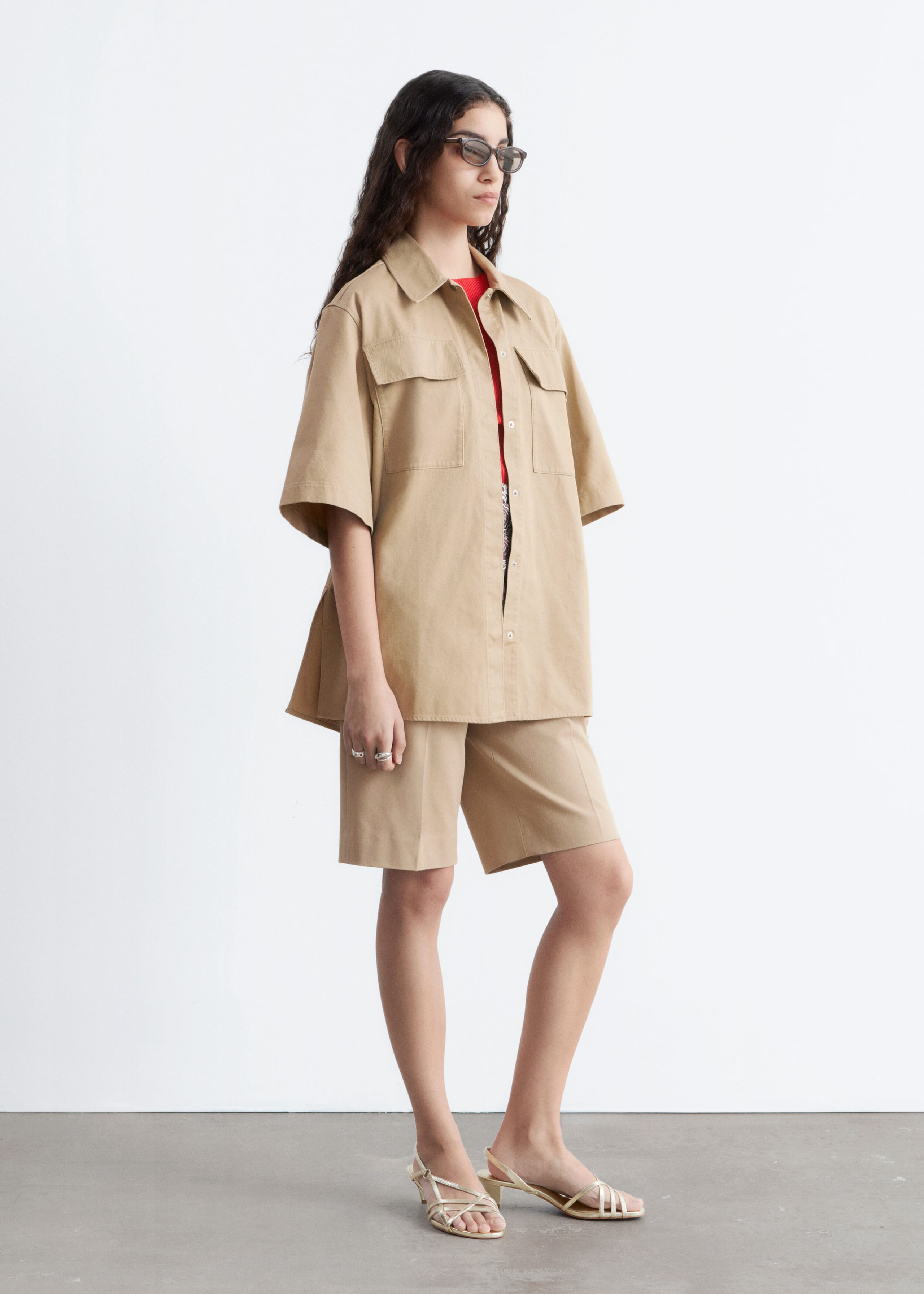Short-Sleeve Cotton Shirt - Beige - Lookbook