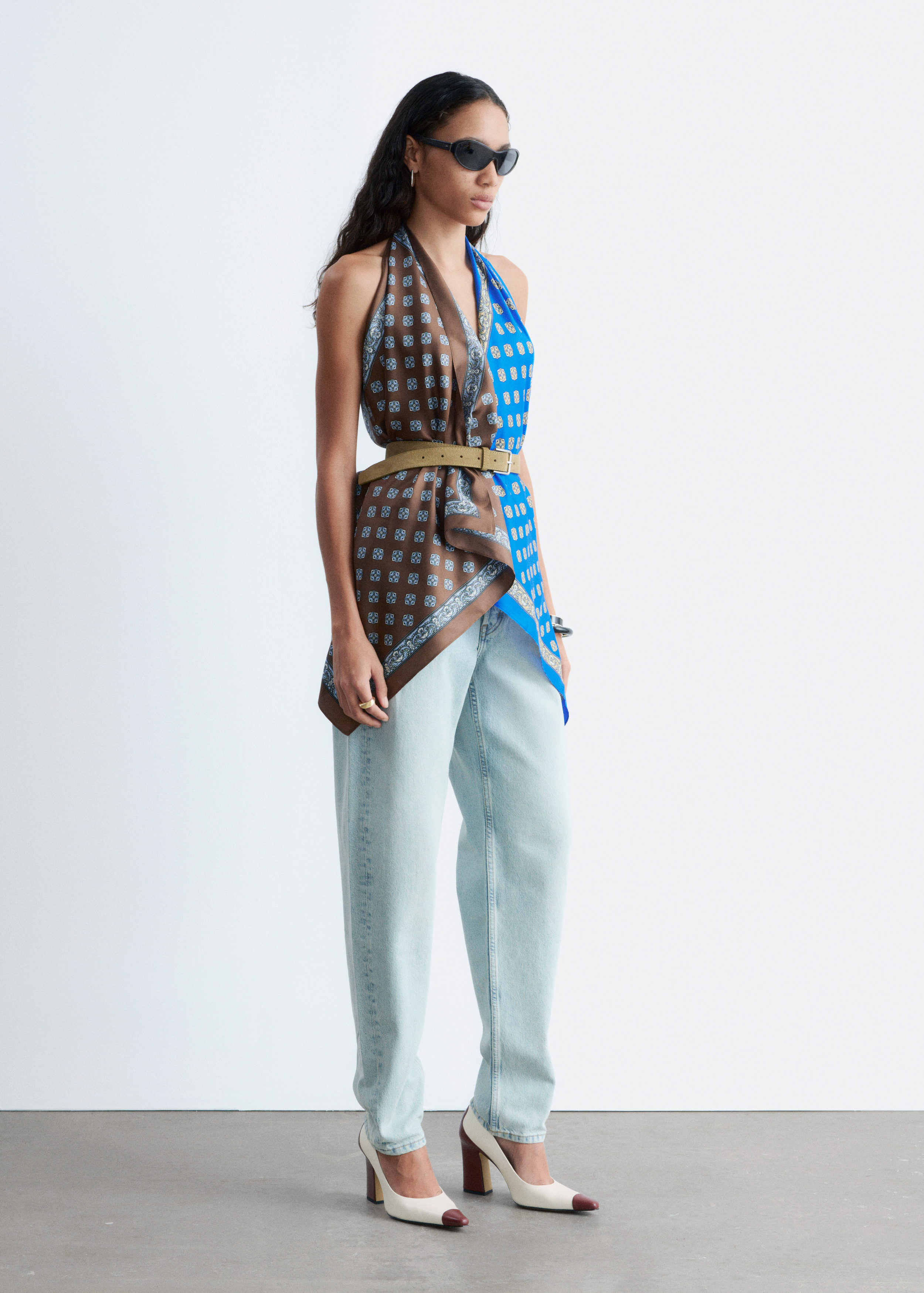 Silk Scarf Halter Top - Brown/Blue abstract print - & Other Stories GB