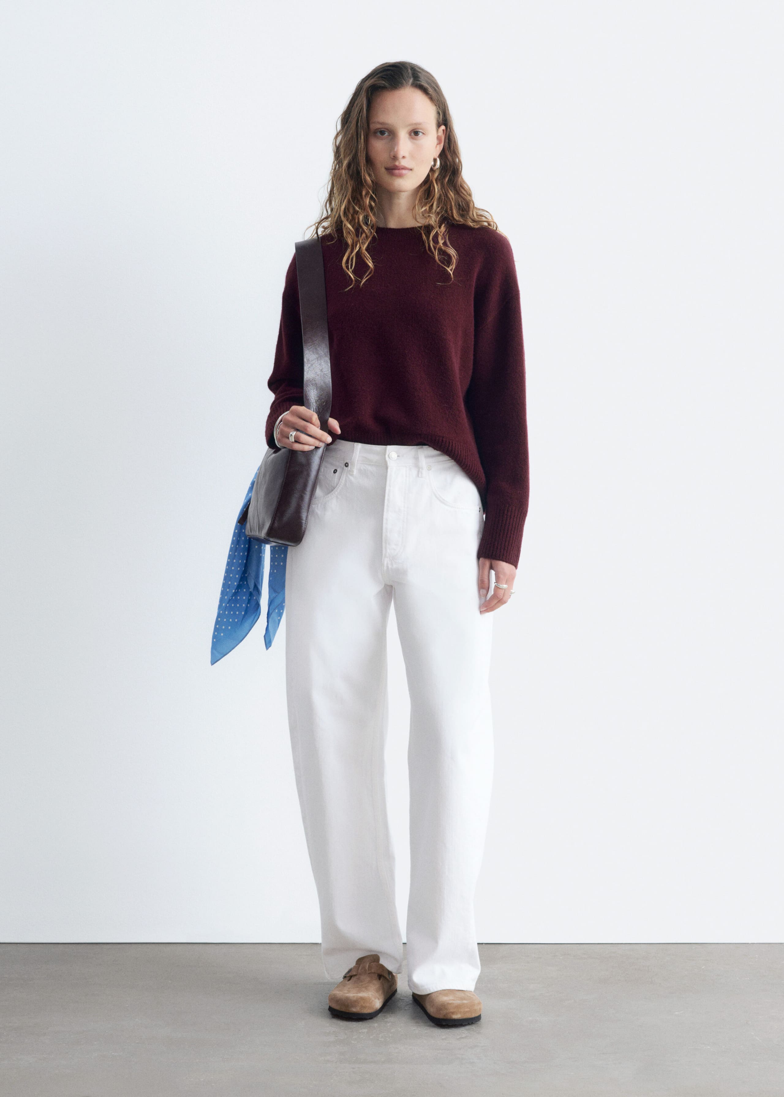 Relaxed Knit Jumper - Dark Red - Lookbook