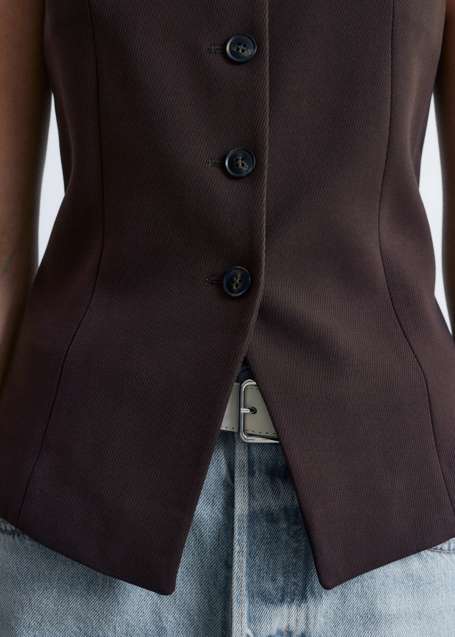 Tailored Waistcoat - Dark Brown/Cream - 3
