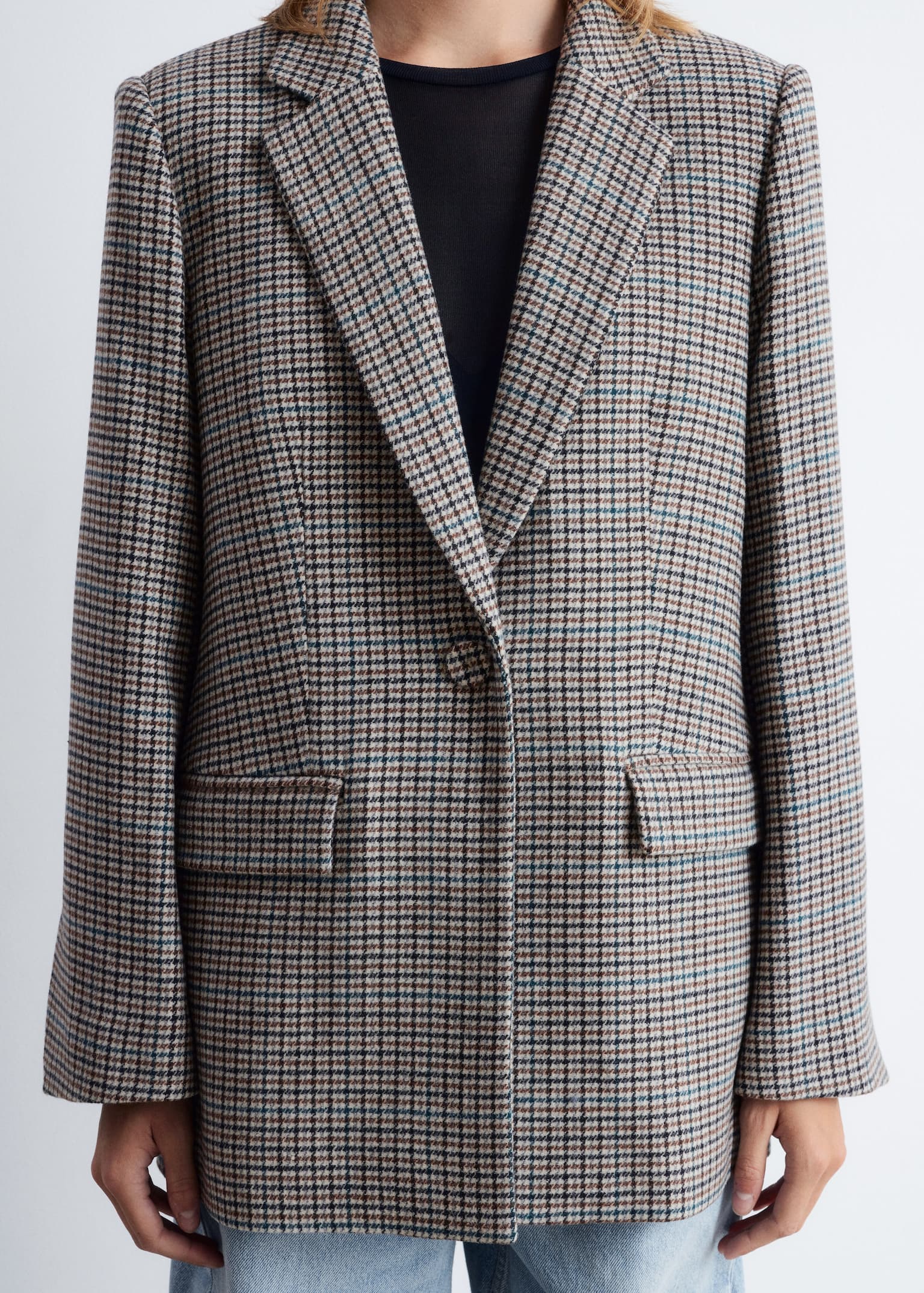 Tailored Wool-Blend Blazer - Mole Houndtooth - 3