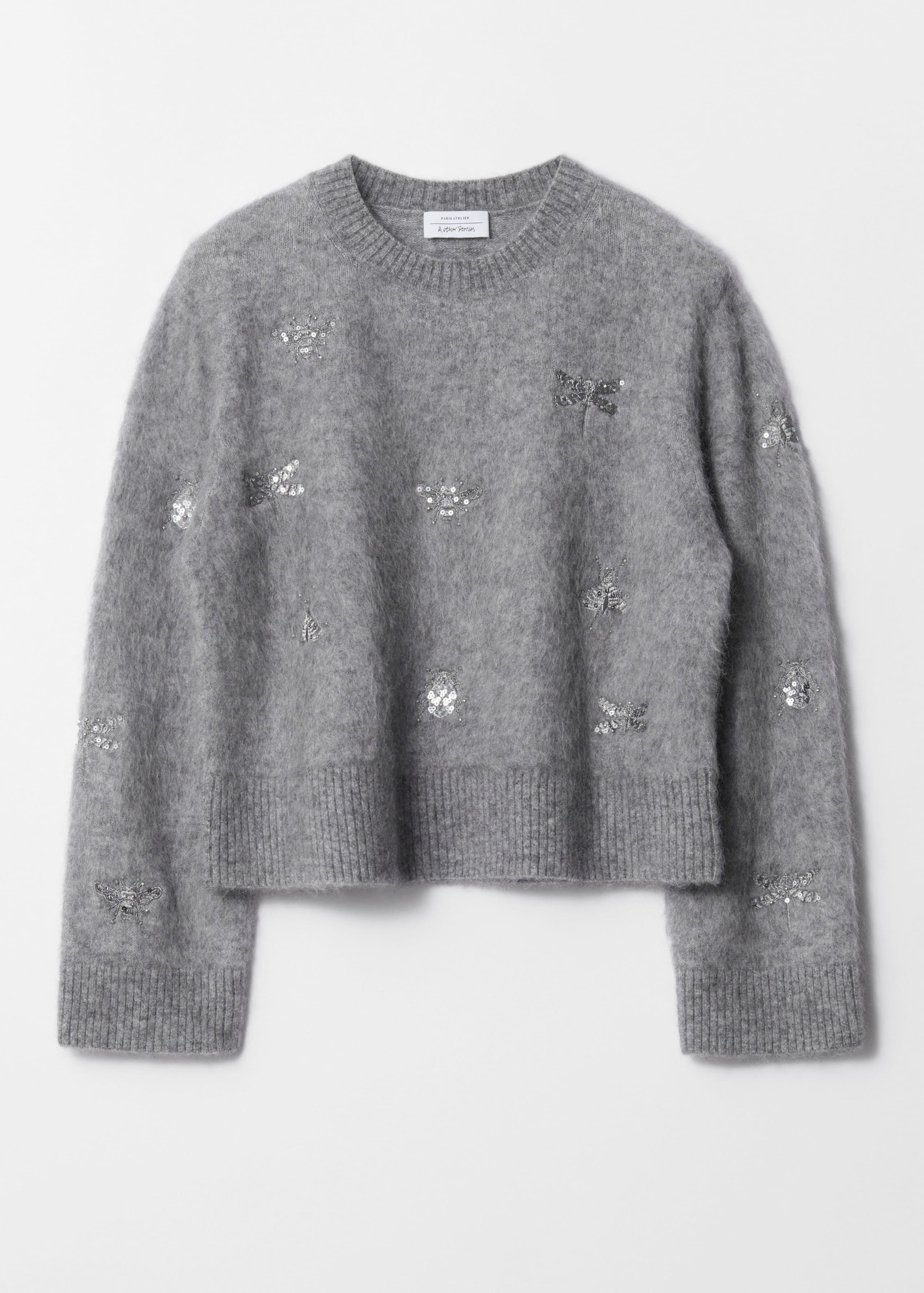 Jersey bordado en mezcla de mohair - Grey - Bodegón