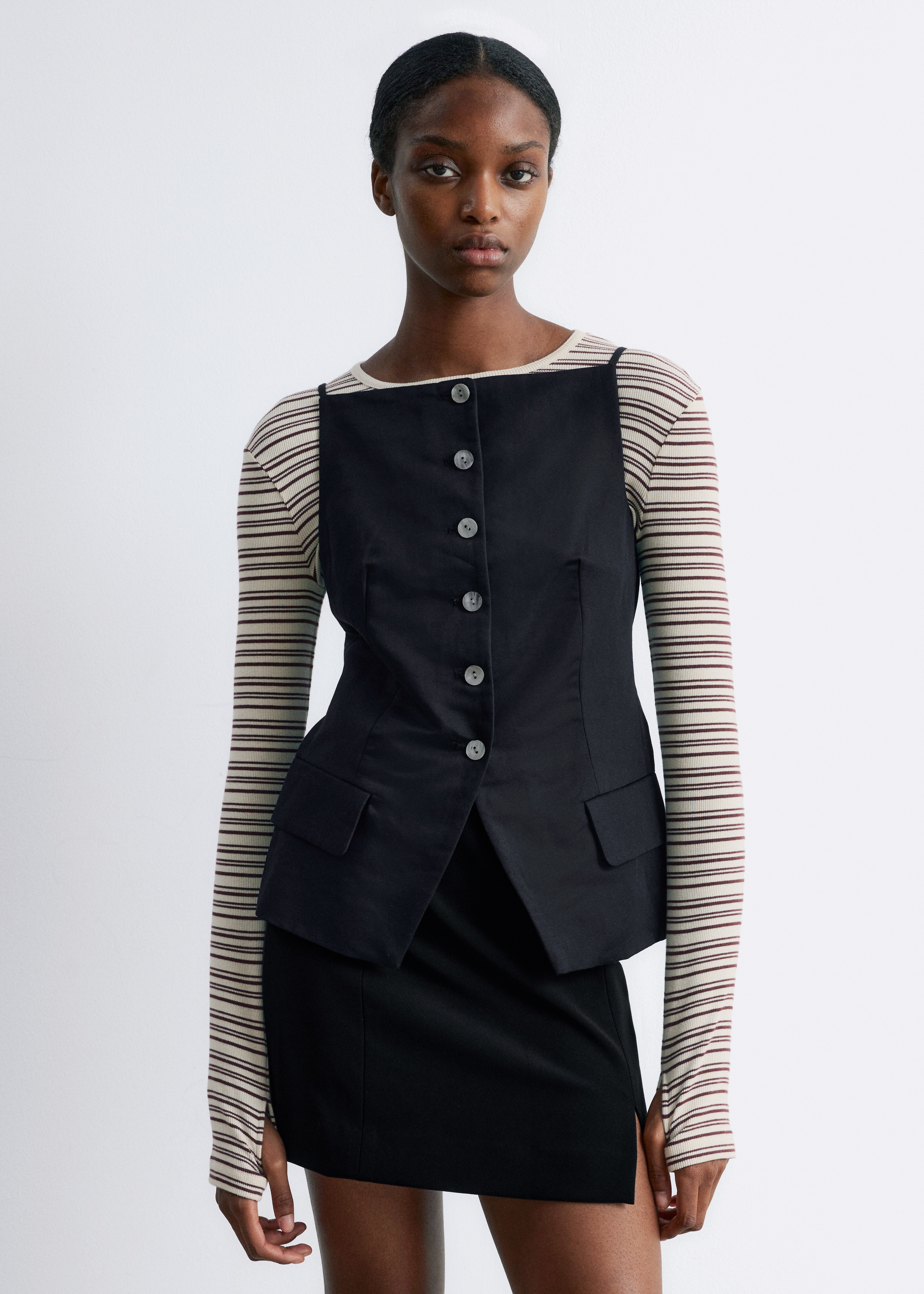 Tailored Vest Top - Čierna/Béžová/Žltá