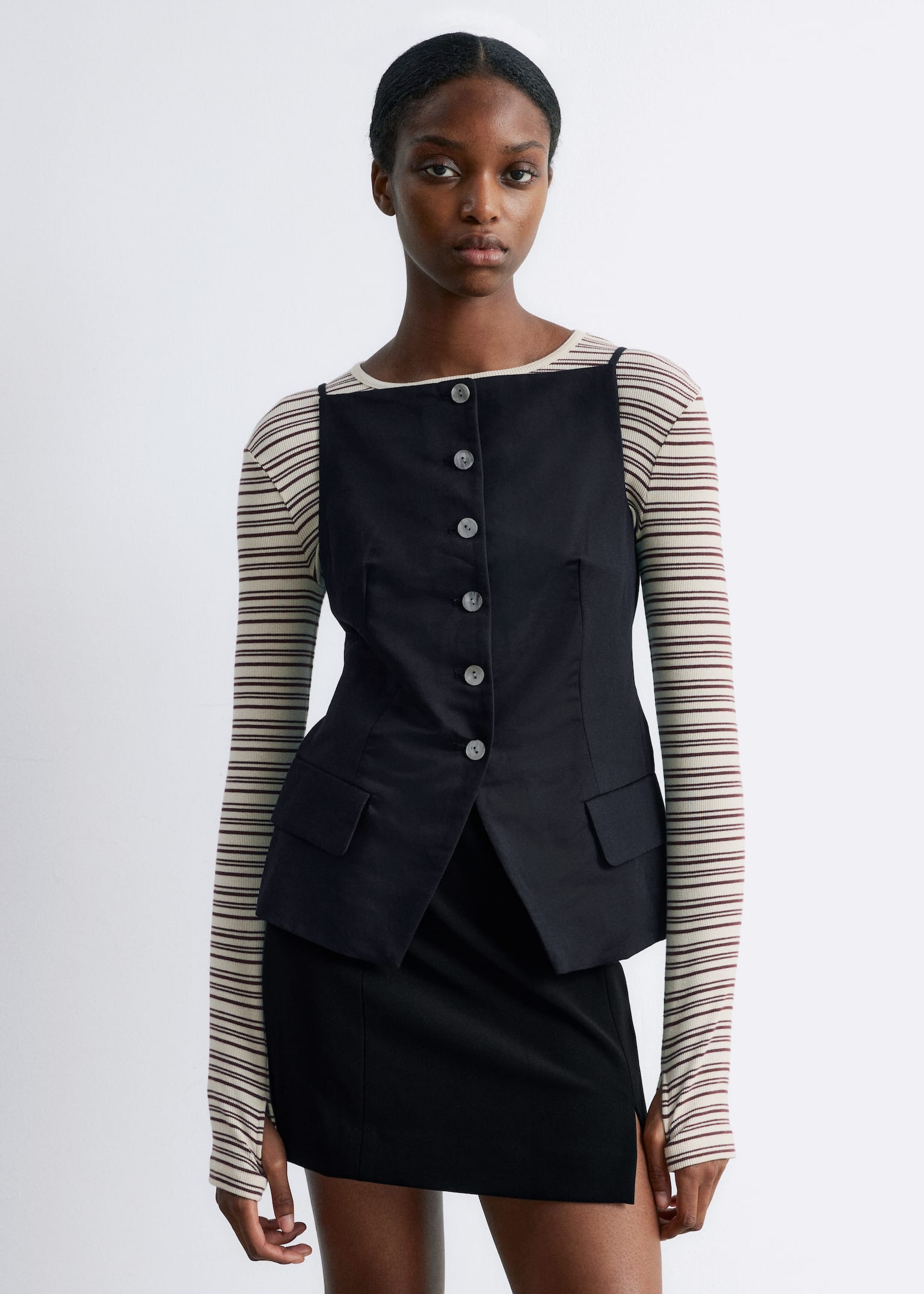 Top estilo chaleco de sastrería - Negro/Amarillo/Beige