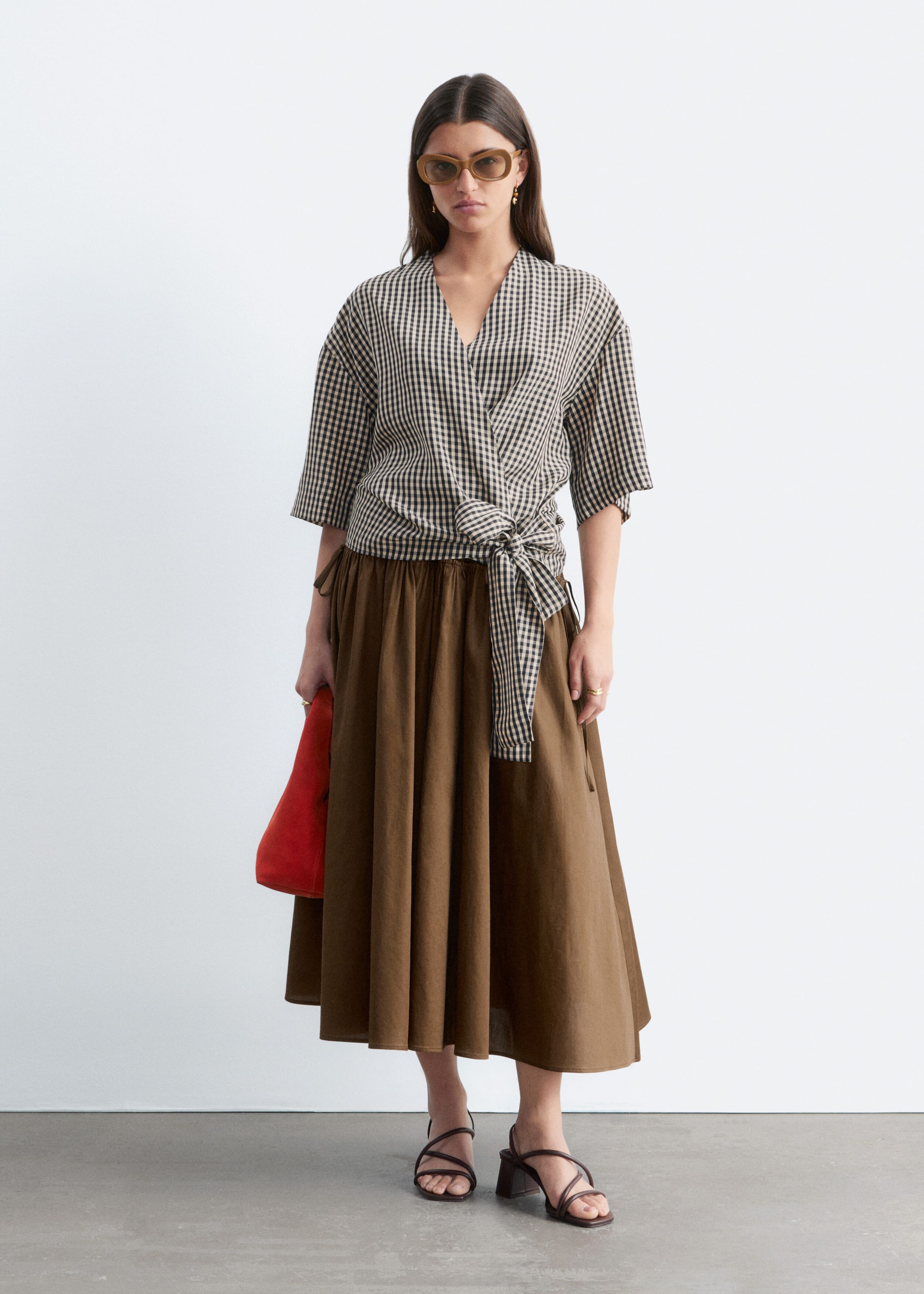 Wrap-Front Blouse - Dark Blue/Checked - Still Life