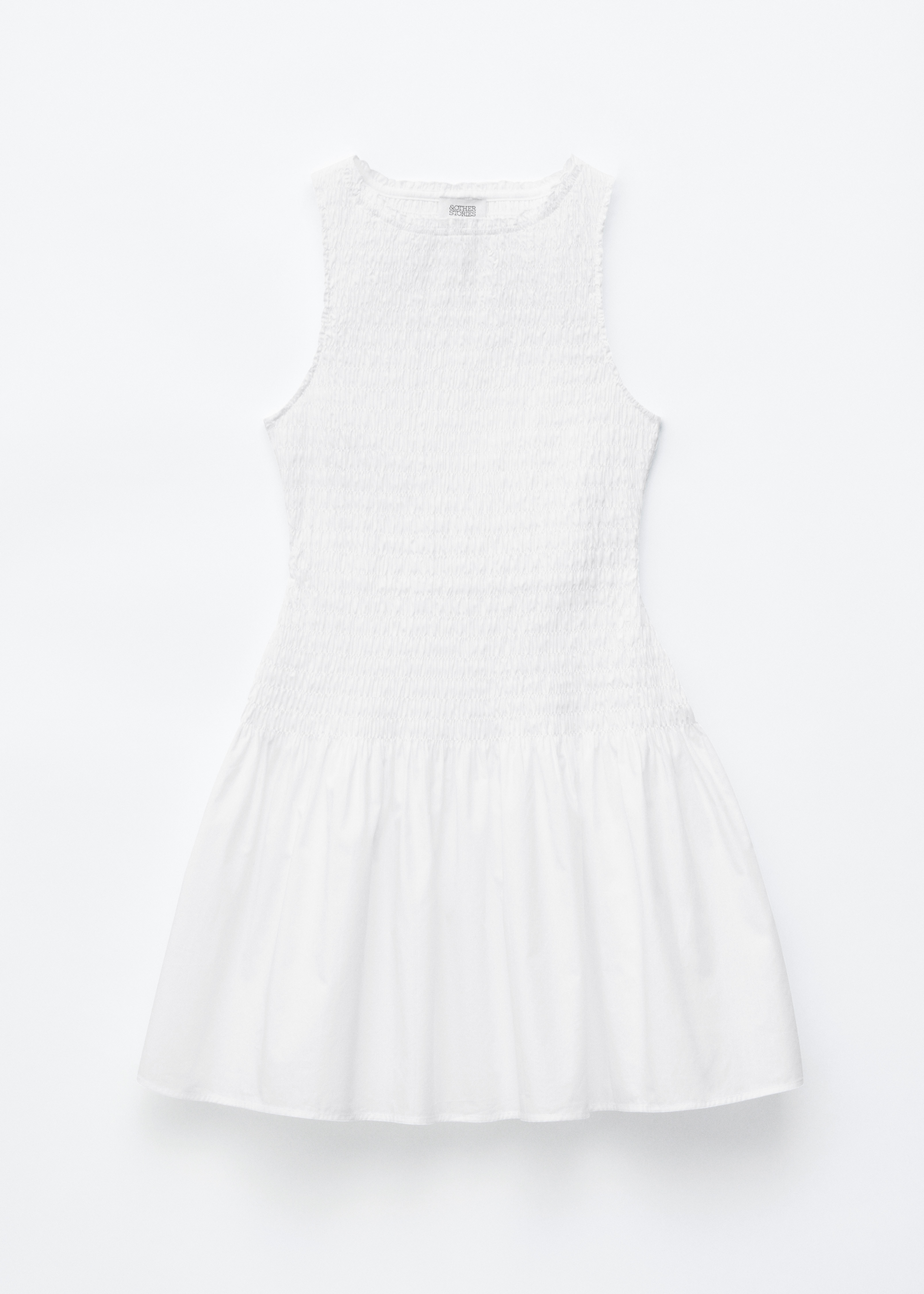 Abito midi in popeline di cotone e punto smock - Bianco/Rosso/Marrone scuro