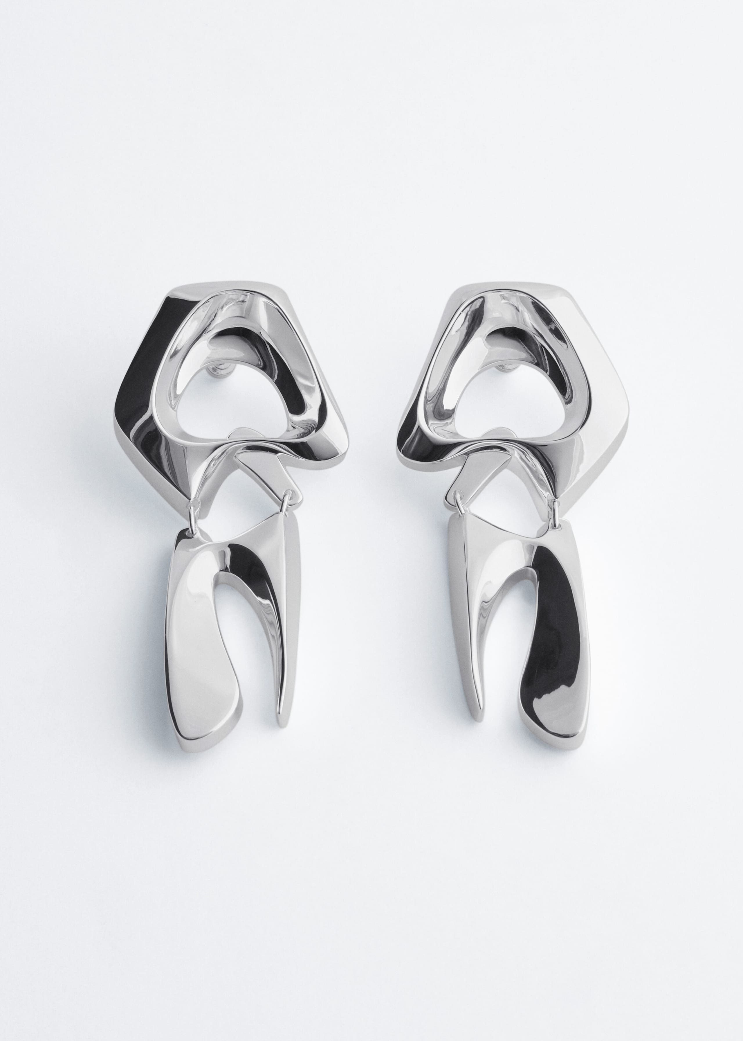 Sculptural Drop Brass Earrings - Silver - Still Life