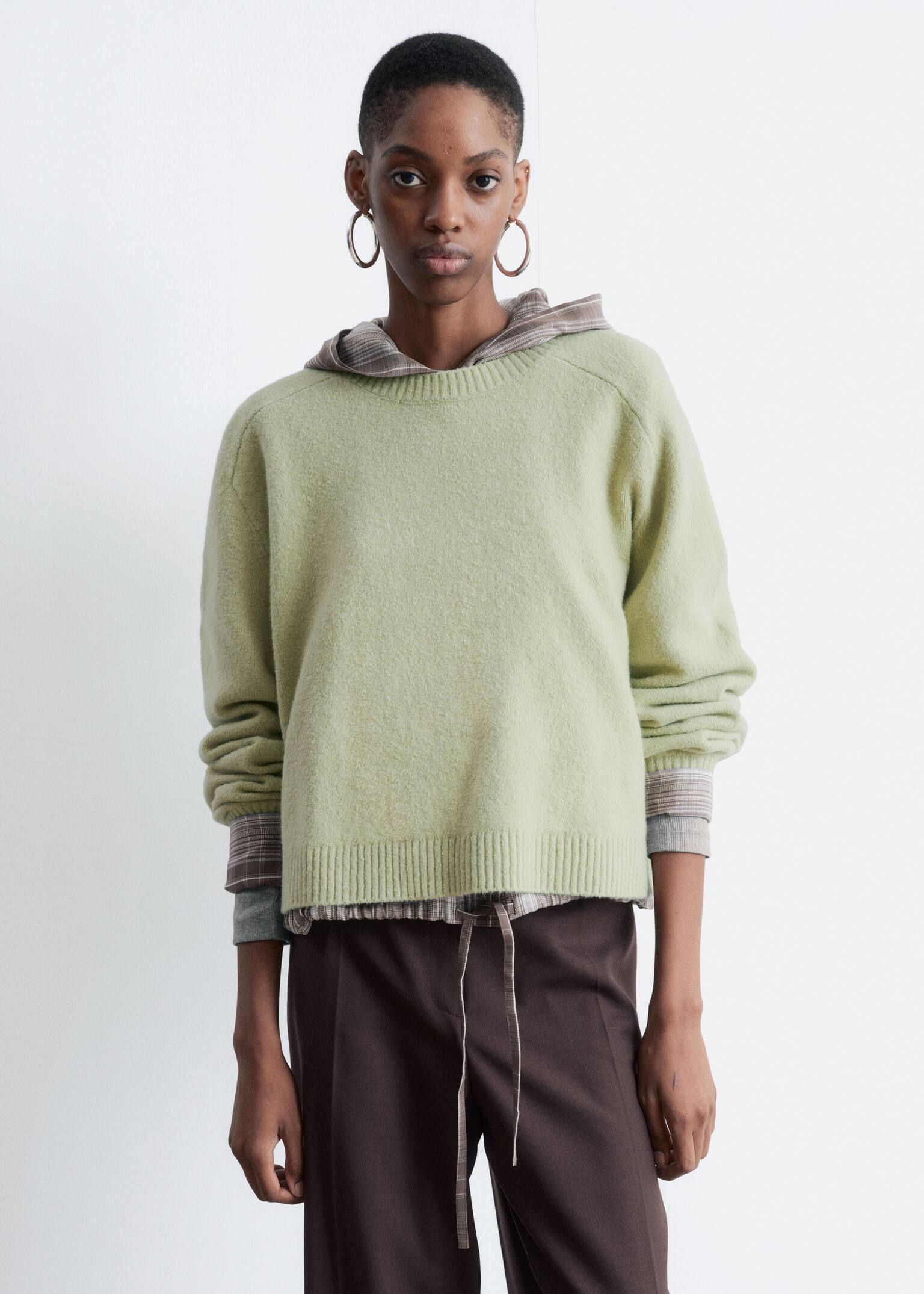 Gestrickter Pullover - Hellgrün/Dunkelbraun/Dunkelrot/Beige/Dunkles Türkis - 4
