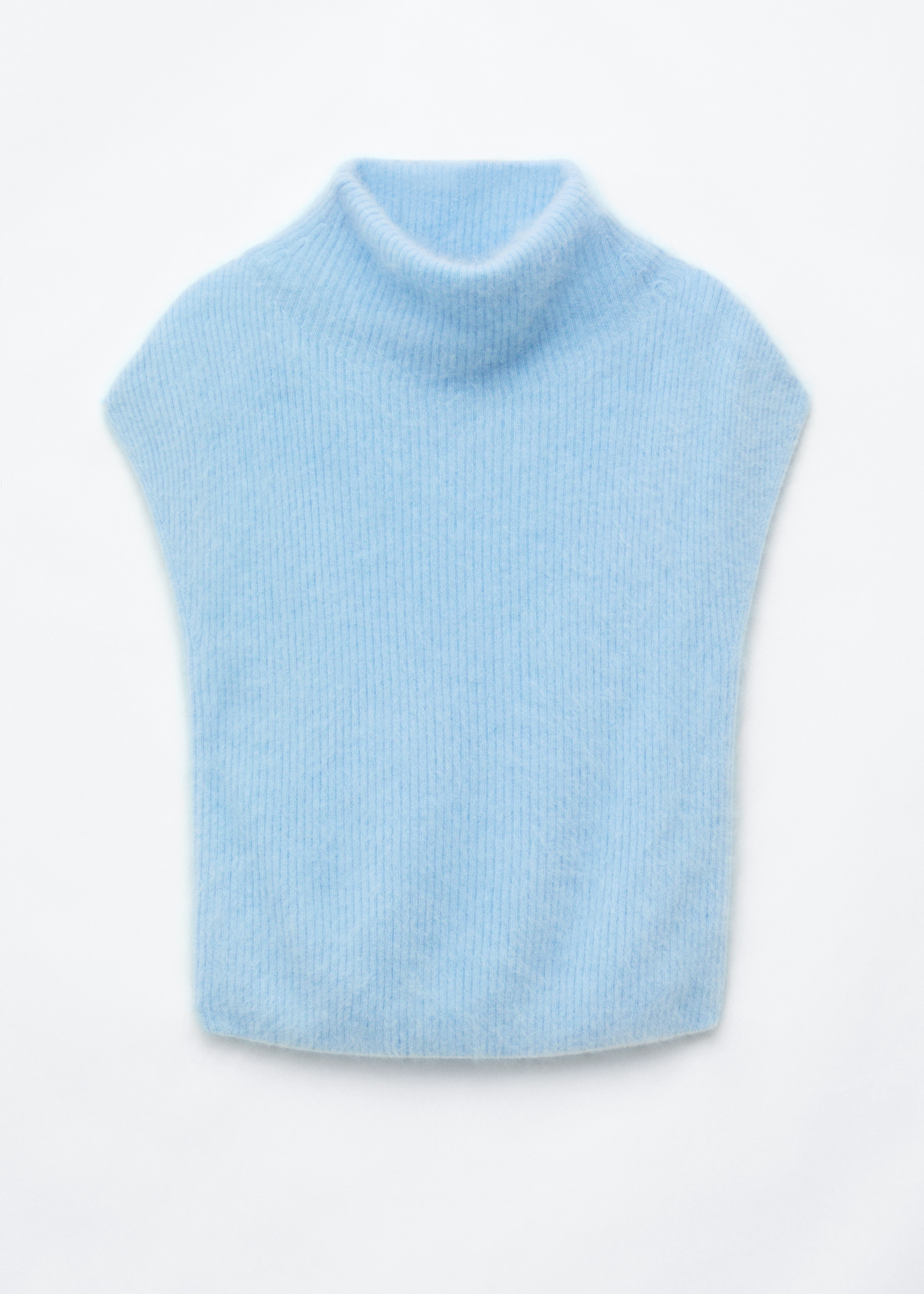 Cashmere Rib Mock Neck Top - Light Blue/Beige