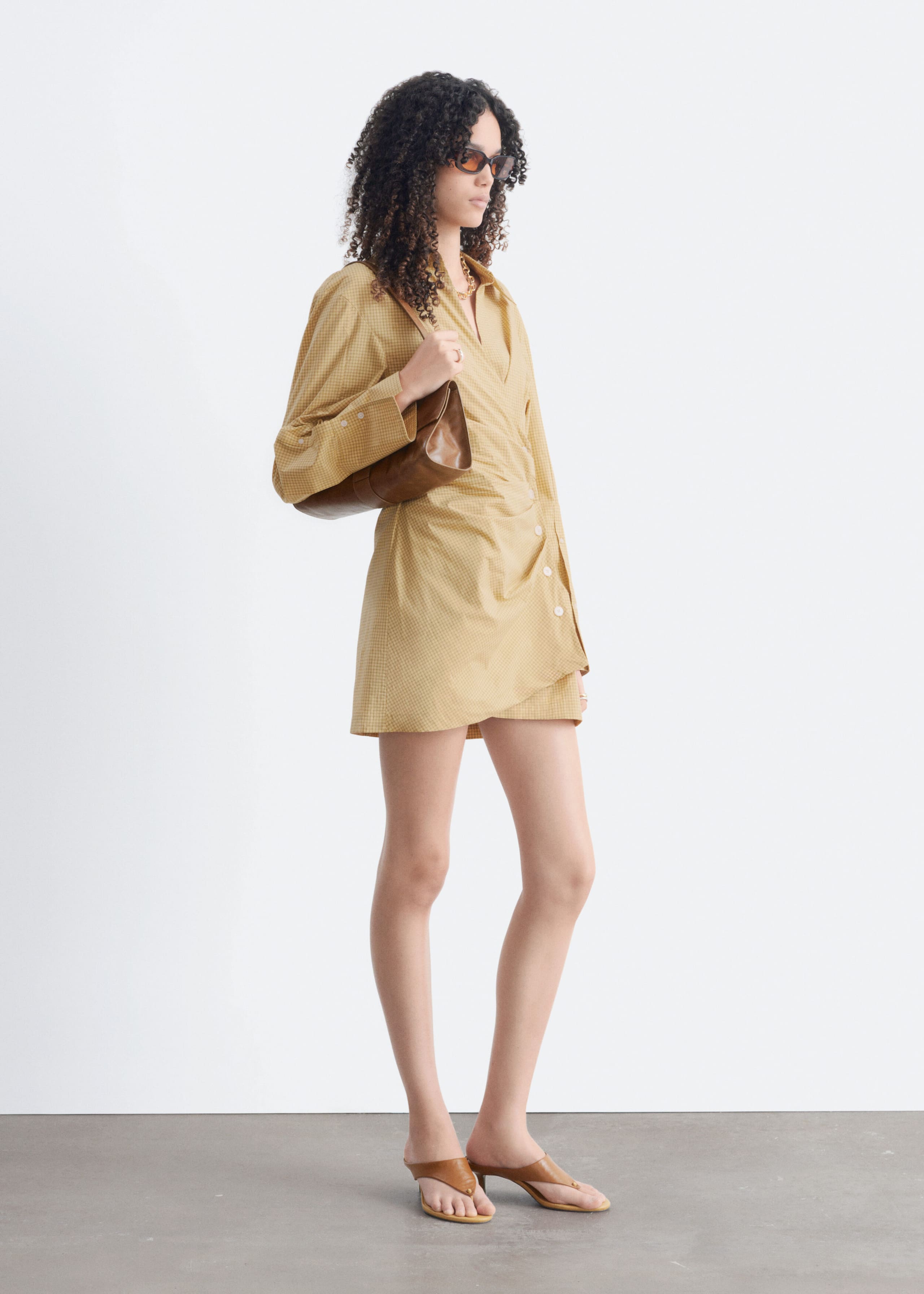 Wrap Shirt Mini Dress - Yellow/Checked - Still Life