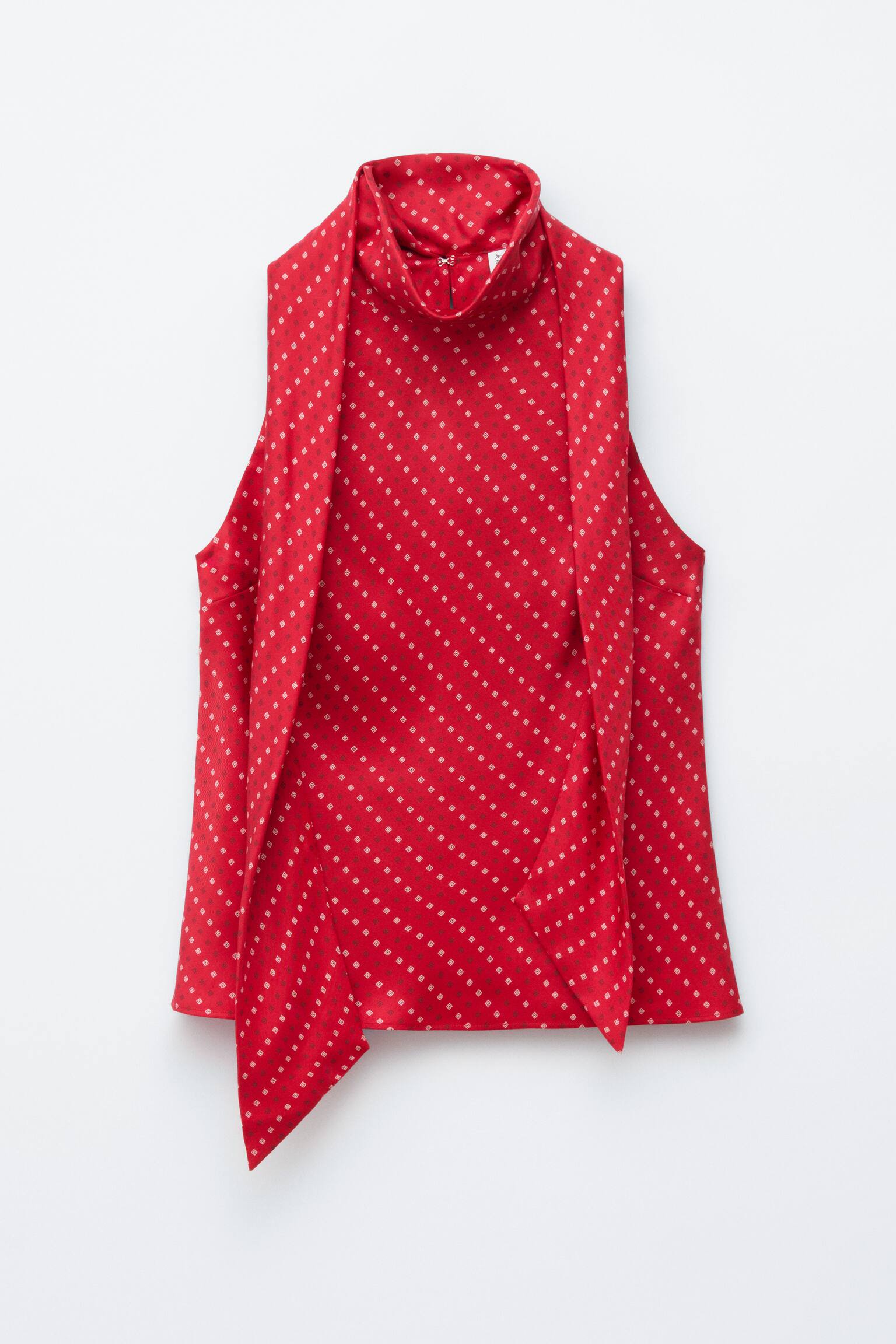 Top de seda con cuello de pañuelo - Rojo/Estampado a cuadros/Beige/Rayas - 2