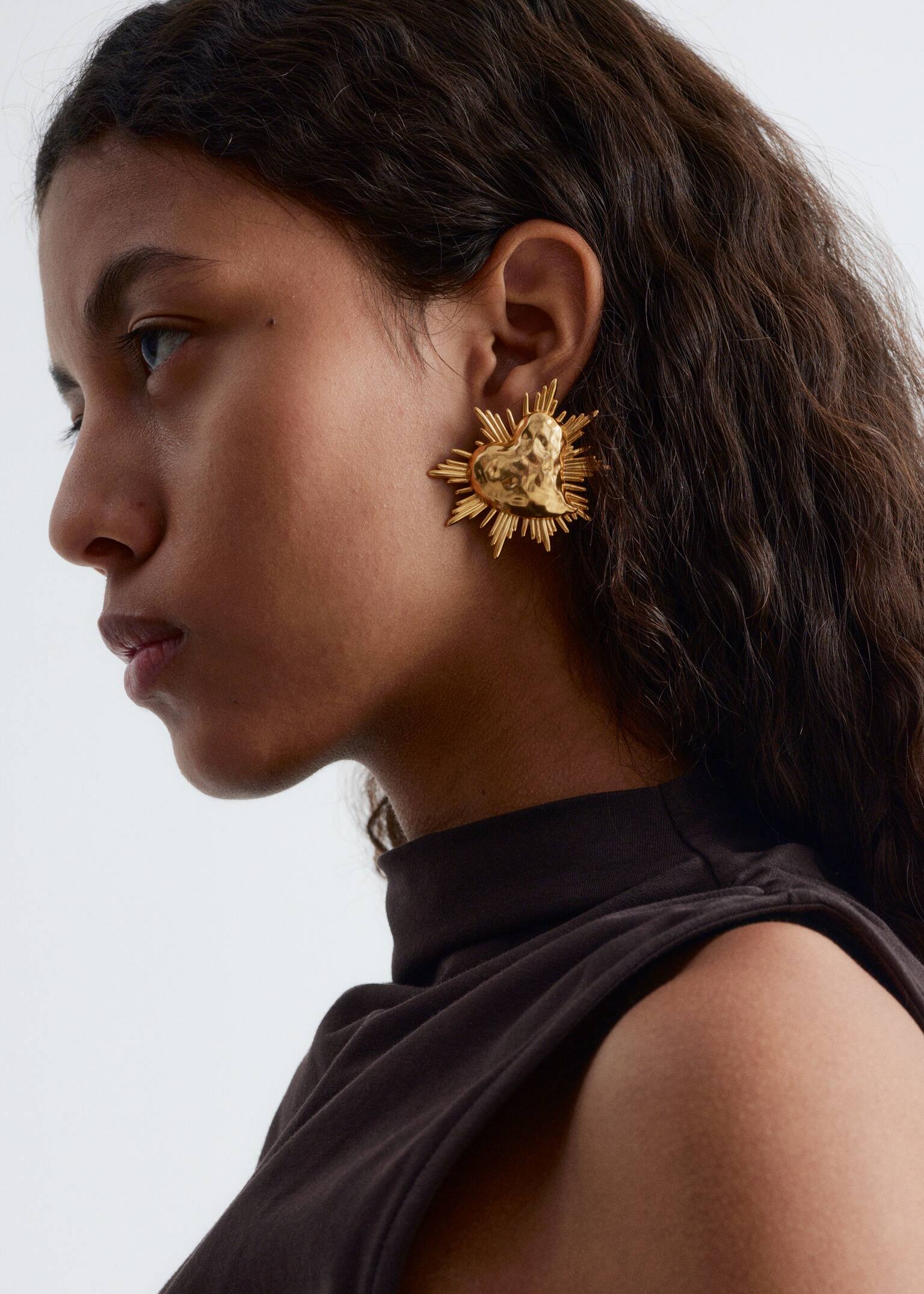 Chunky Heart Earrings - Gold - 1