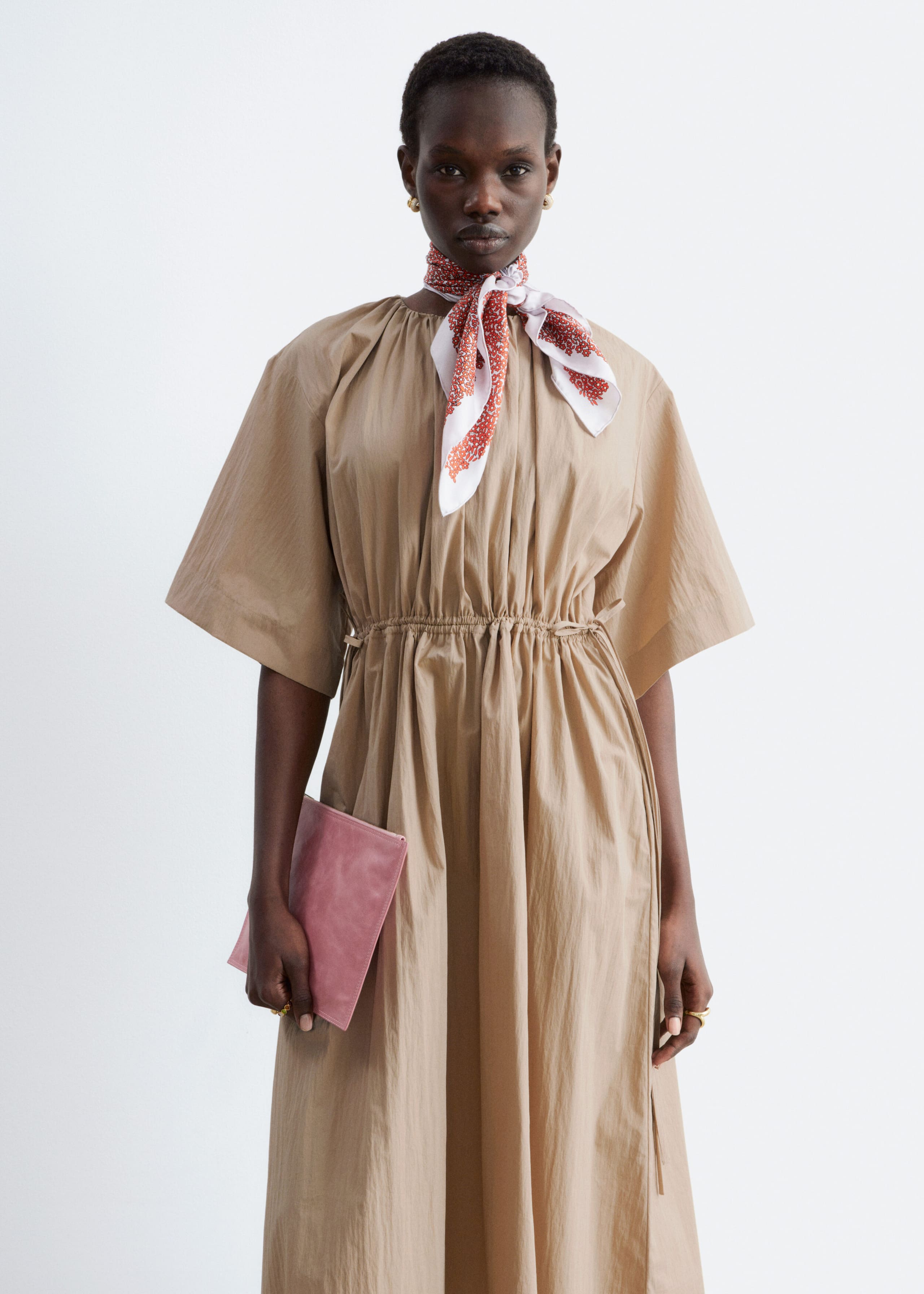 Drawstring Midi Dress - Beige - Lookbook