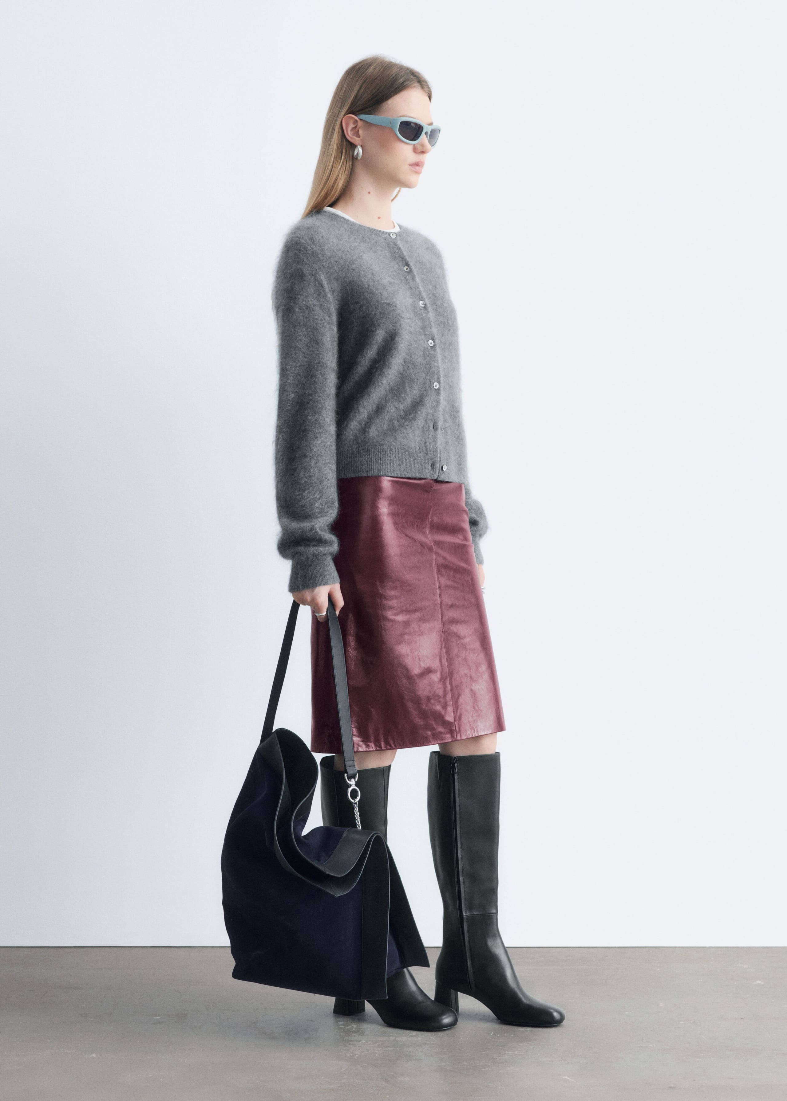 Gonna a tubino in nappa - Bordeaux - Lookbook
