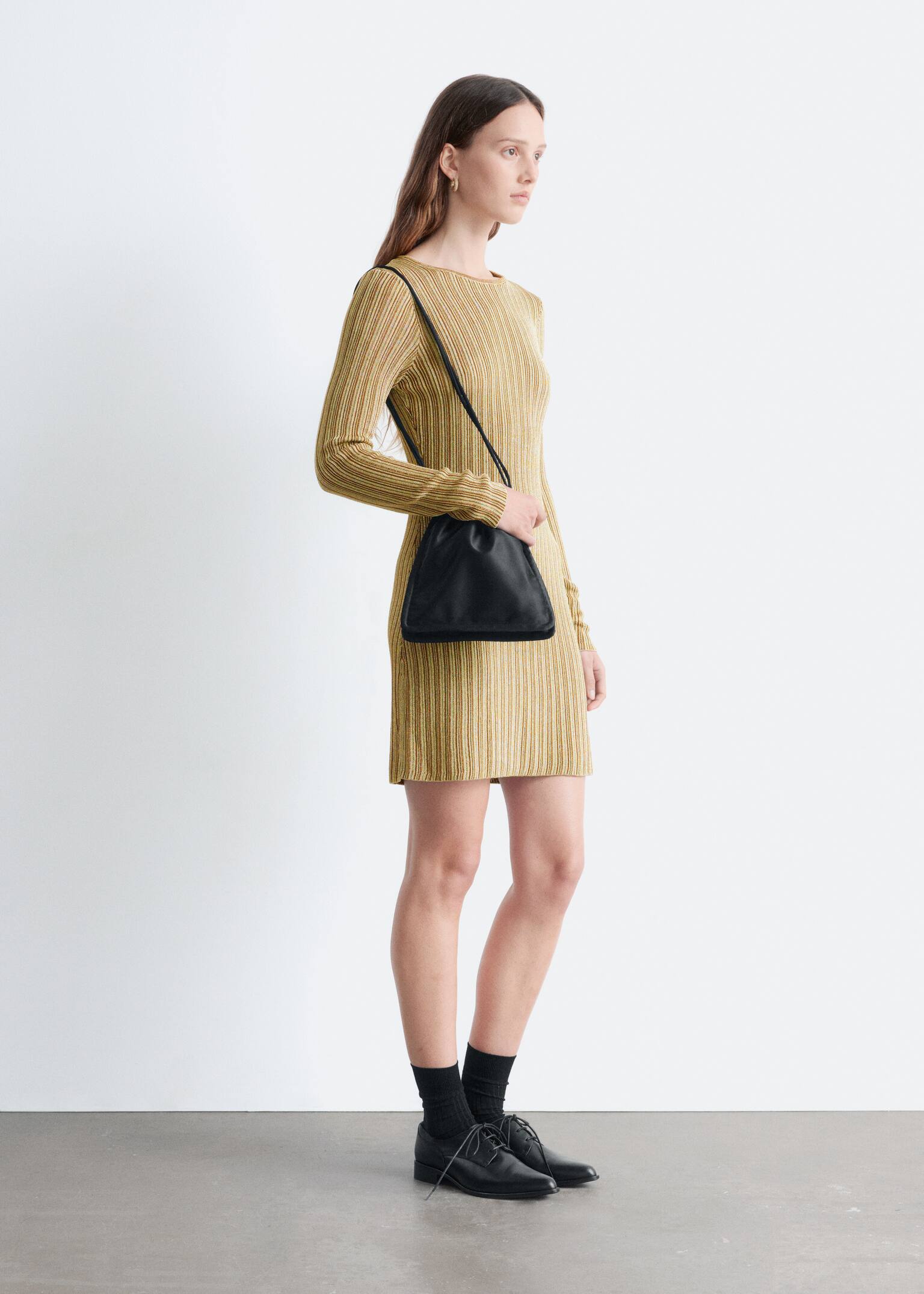 Long-Sleeve Rib-Knit Mini Dress - Gold - 5