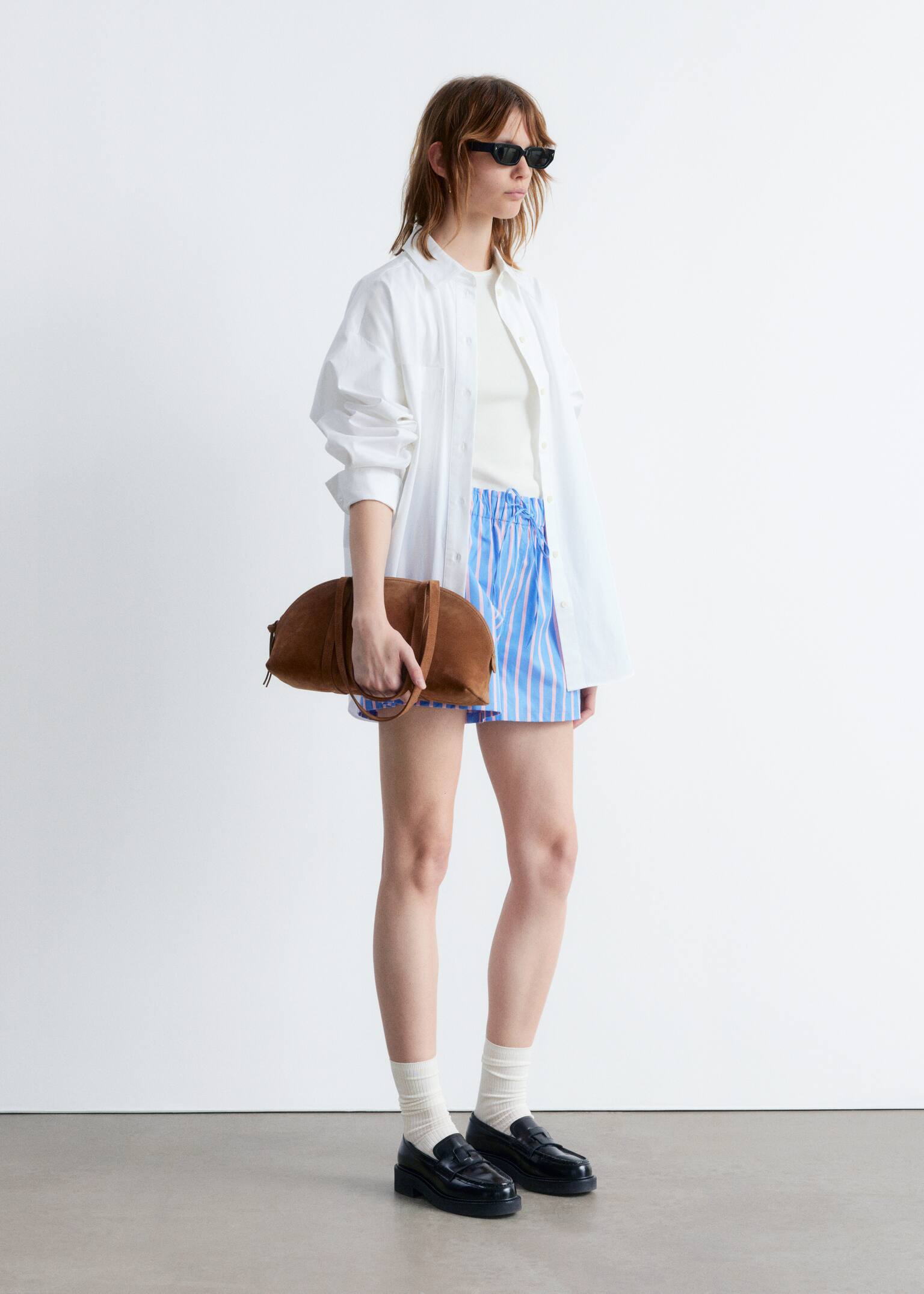 Pantalones cortos con cordón de ajuste - Azul/Rayas rosas - 4