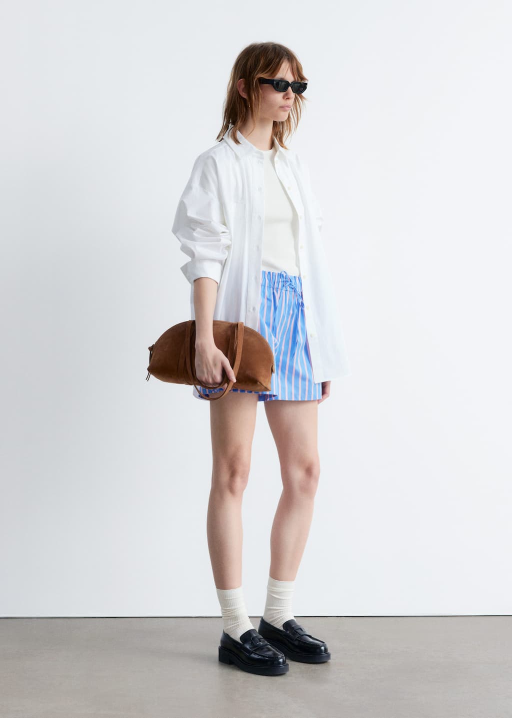 Drawstring Shorts - Blue/Pink Stripes - Lookbook