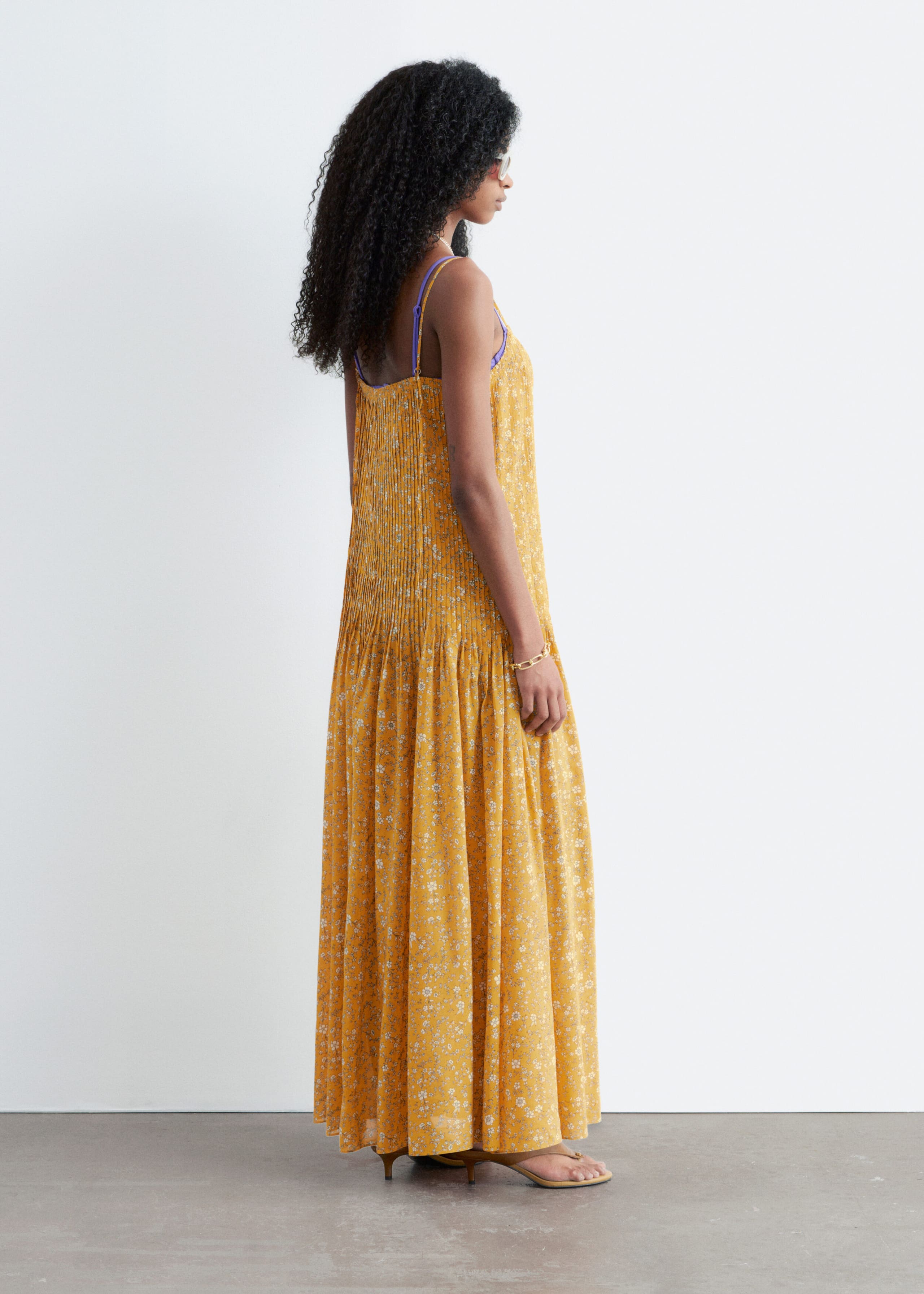 Pleated Bodice Maxi Dress - Warm Yellow/Florals - Lookbook