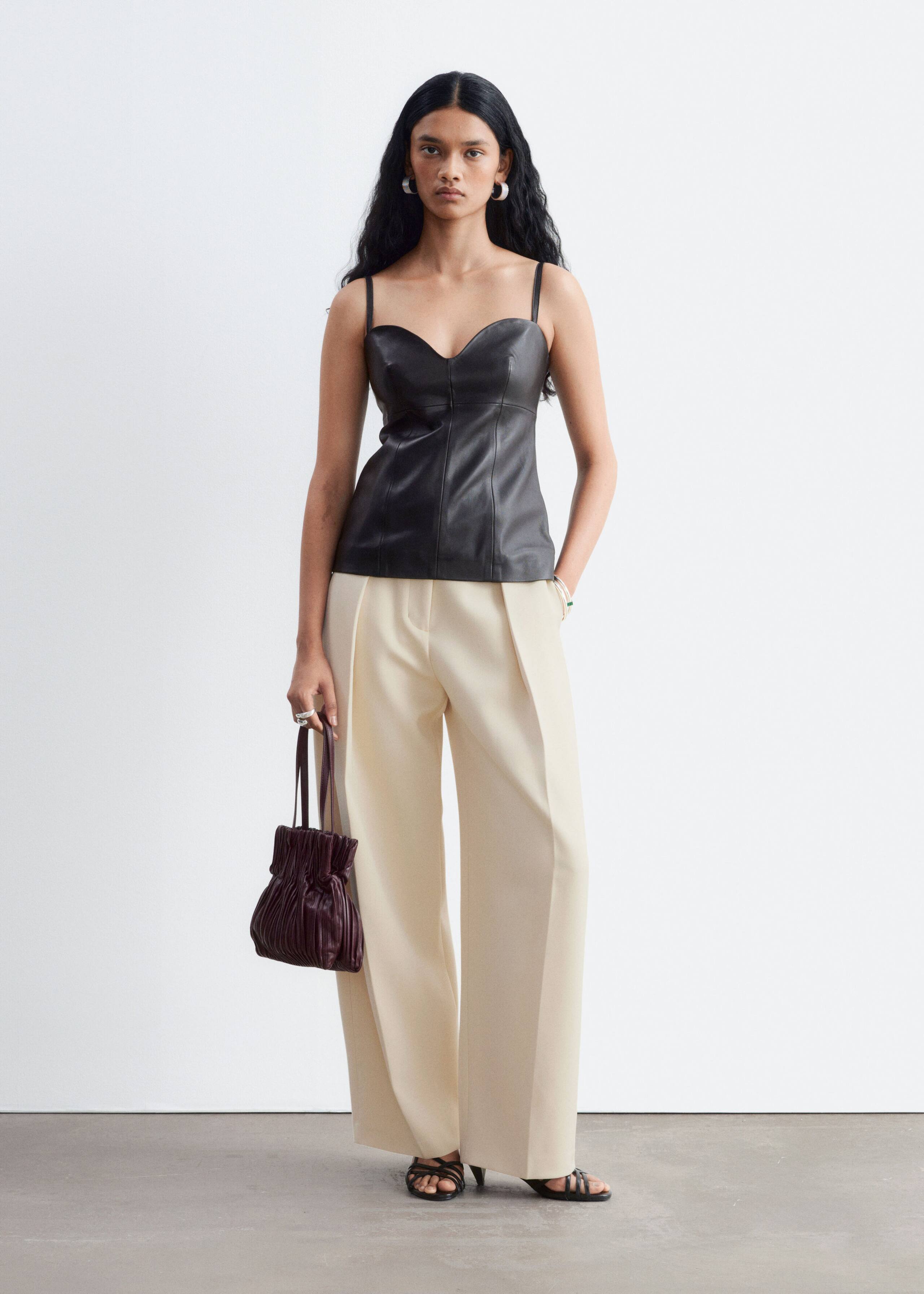 Sweetheart Neckline Leather Top - Black - Lookbook