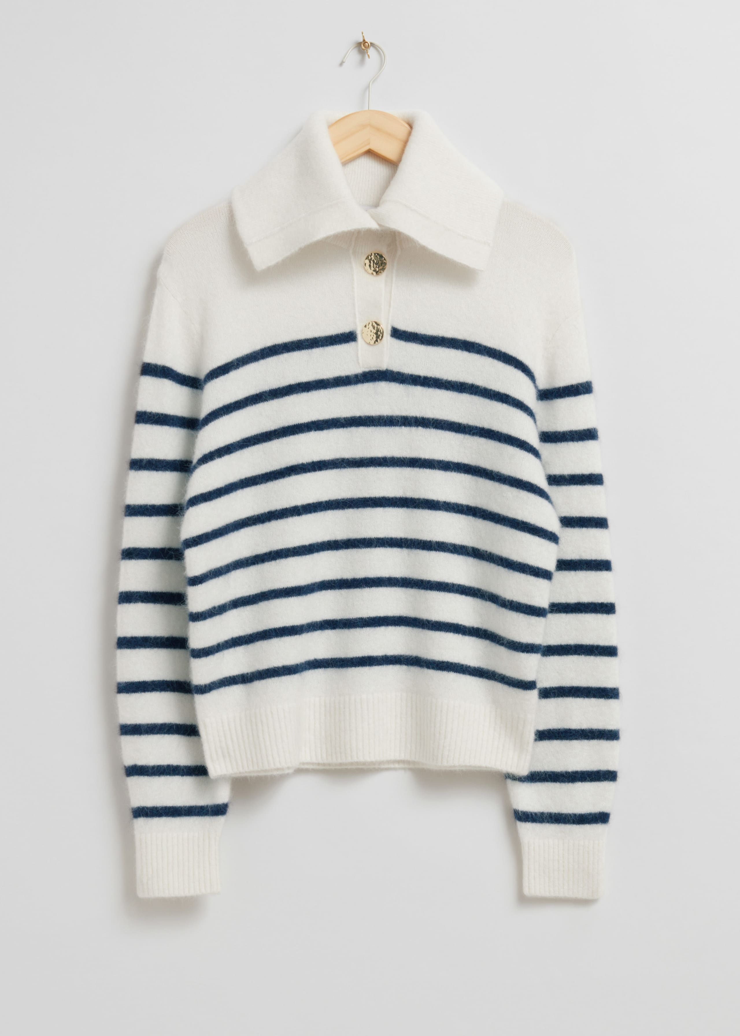 Jersey de punto con cuello - Rayas blancas/azul marino - Bodegón