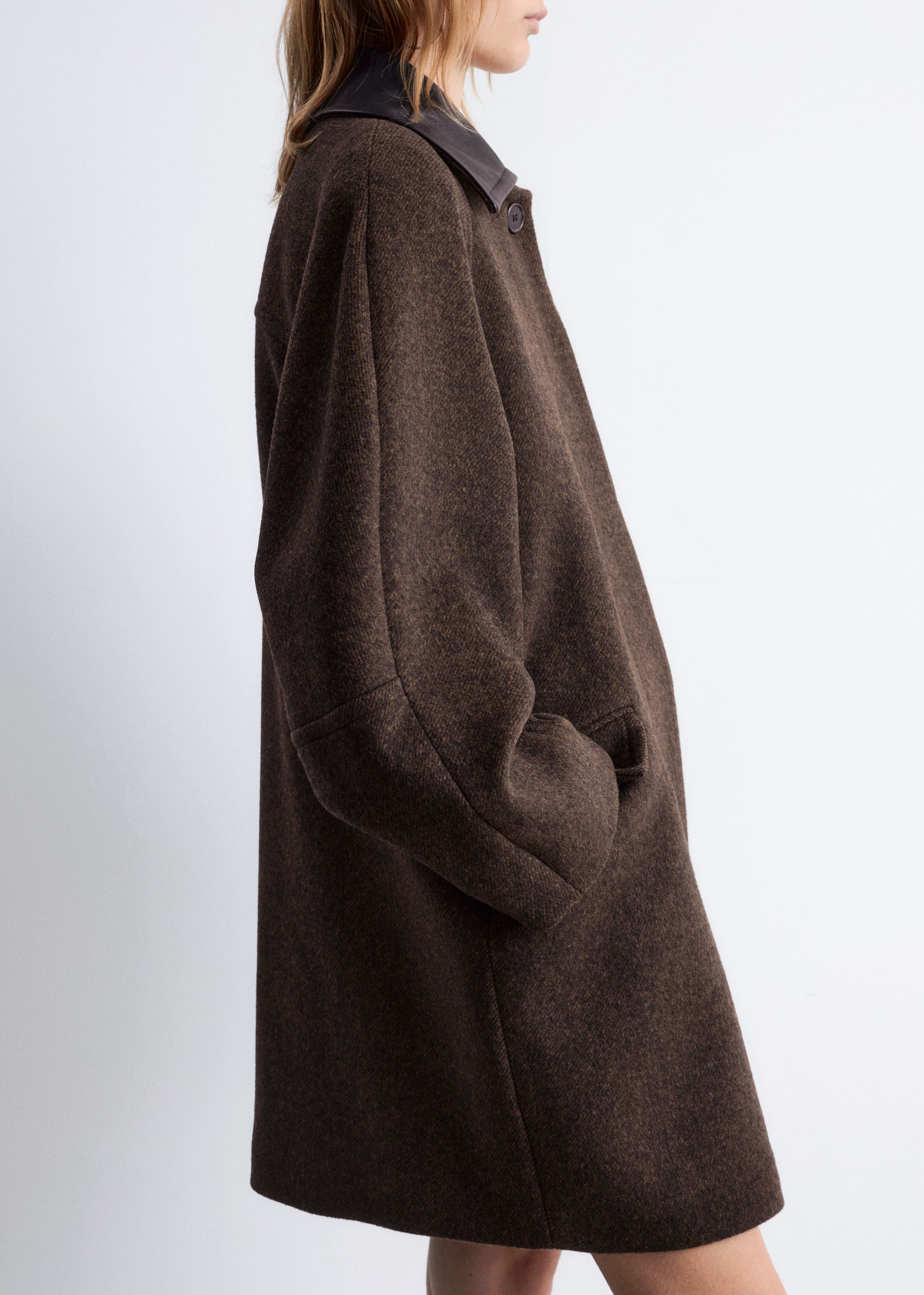 Image of Oversized-Wollmantel mit Lederkragen