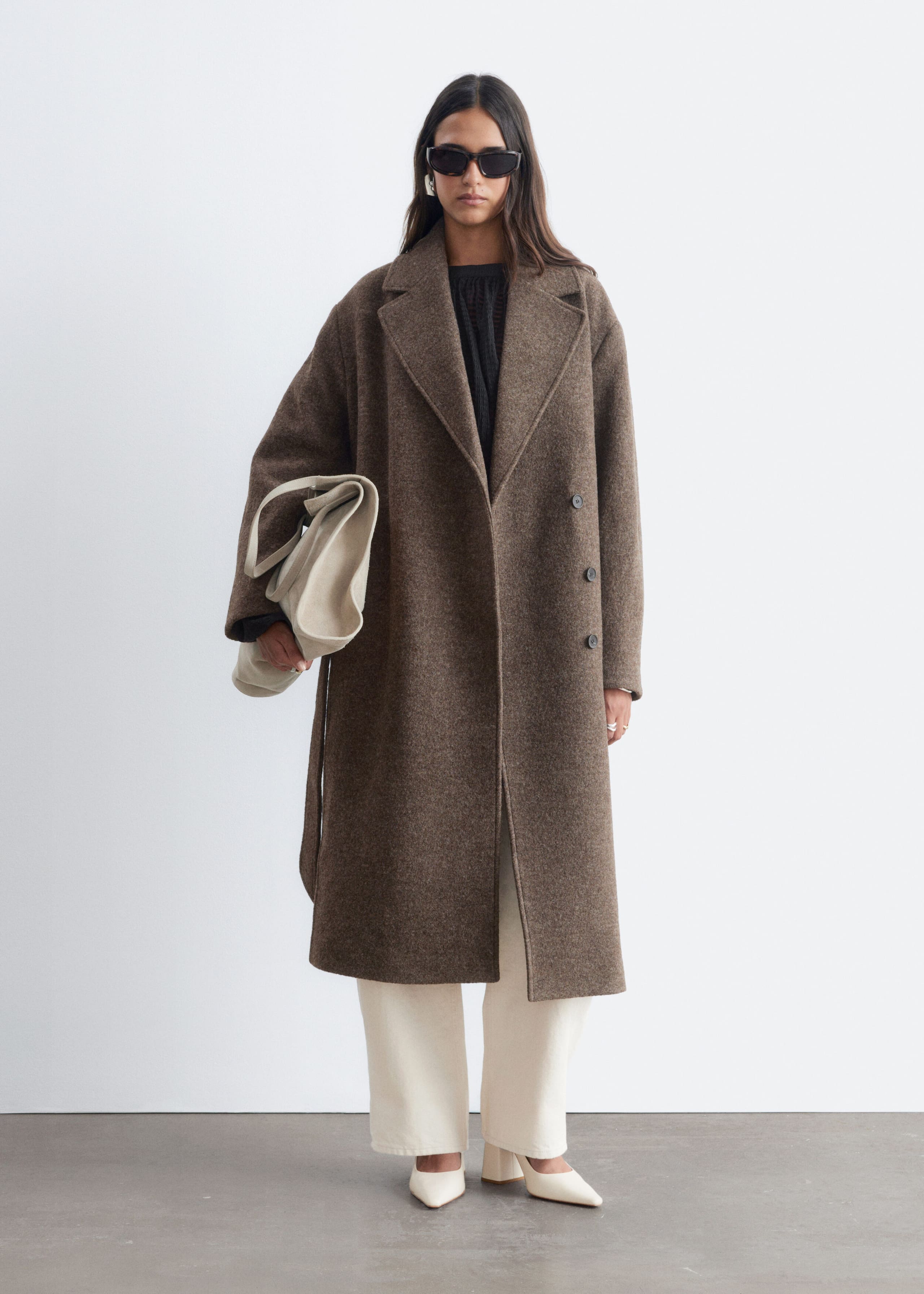 Voluminous Belted Wool Coat - Dark Mole Melange - Still Life