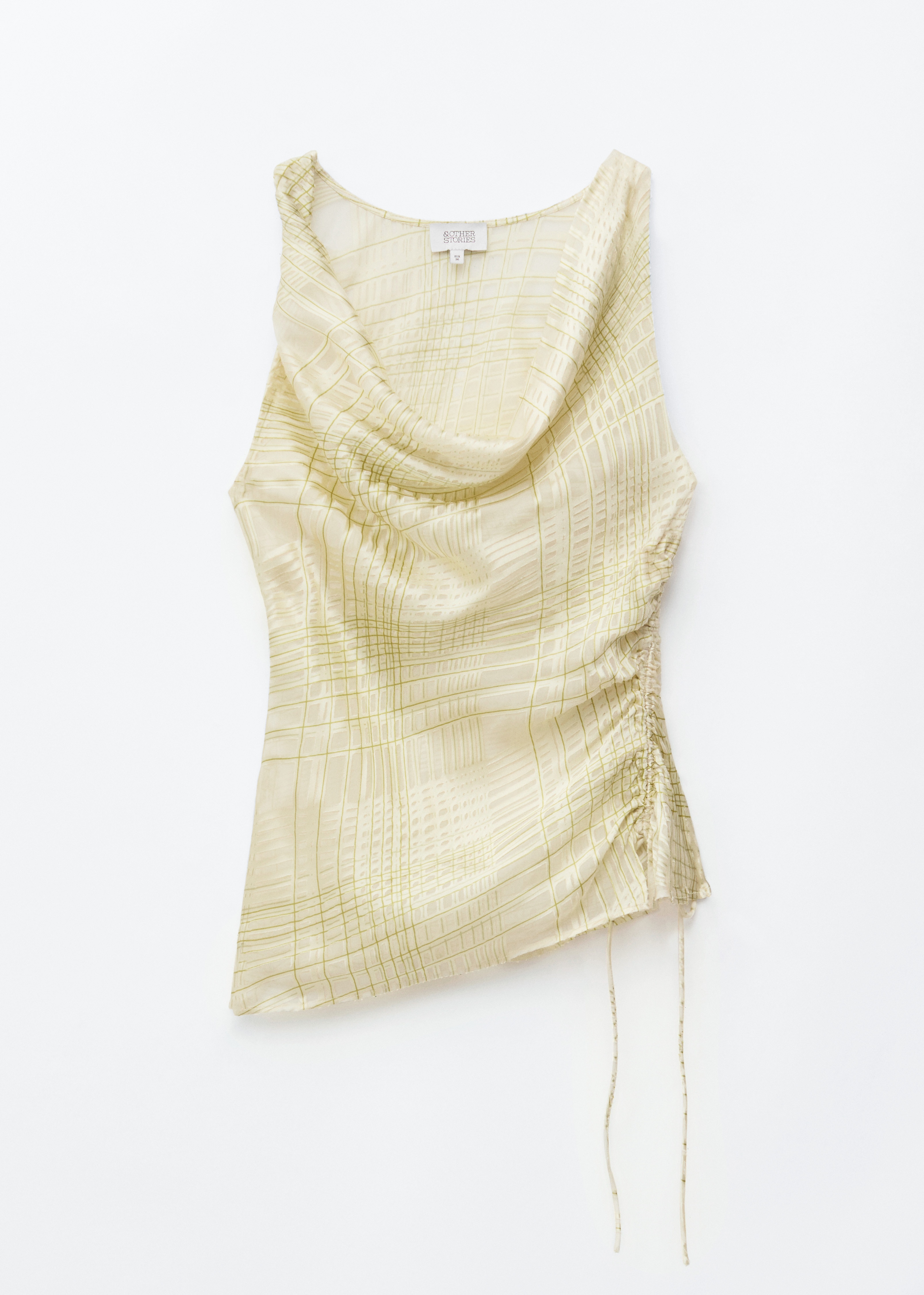 Top met trekkoord en watervalhals - Yellow/Zwart/bloemenprint/Lichtturkoois