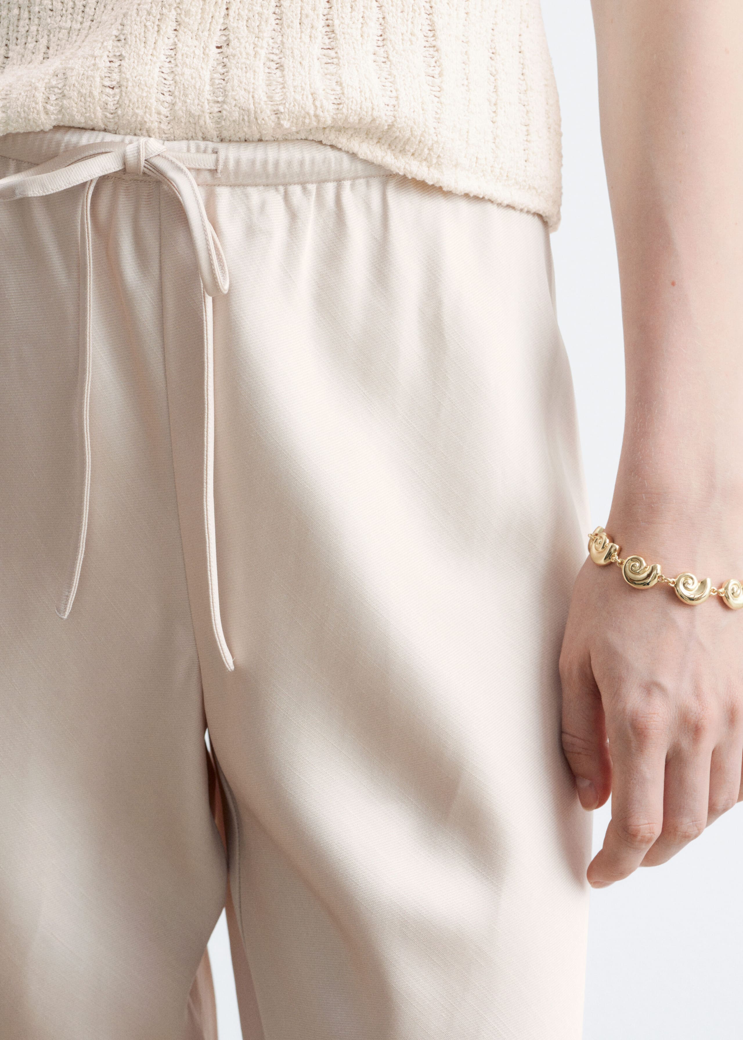 Satin Pull-On Trousers - Beige - Lookbook