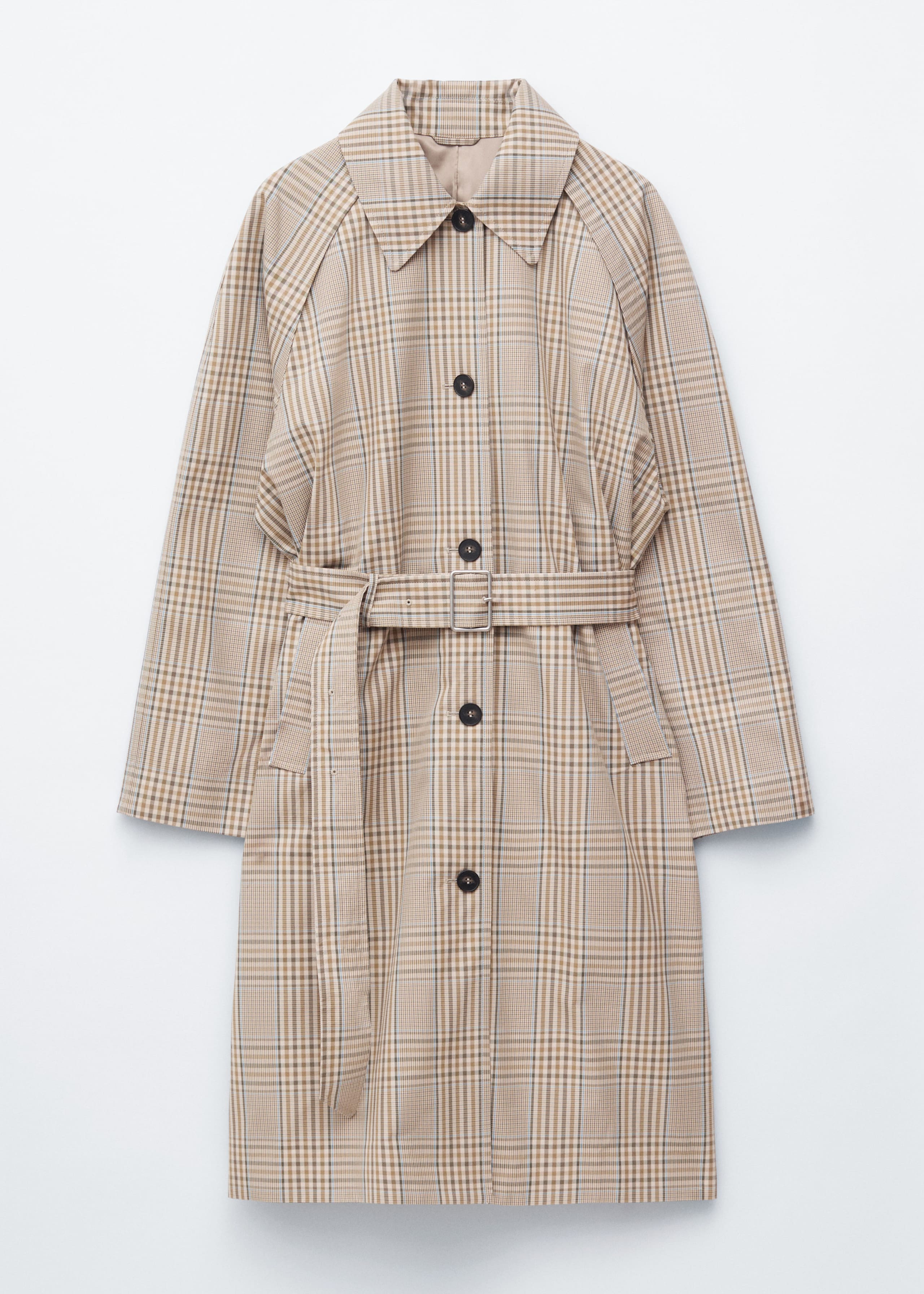 Image of Checked Buckle-Belt Trench Coat