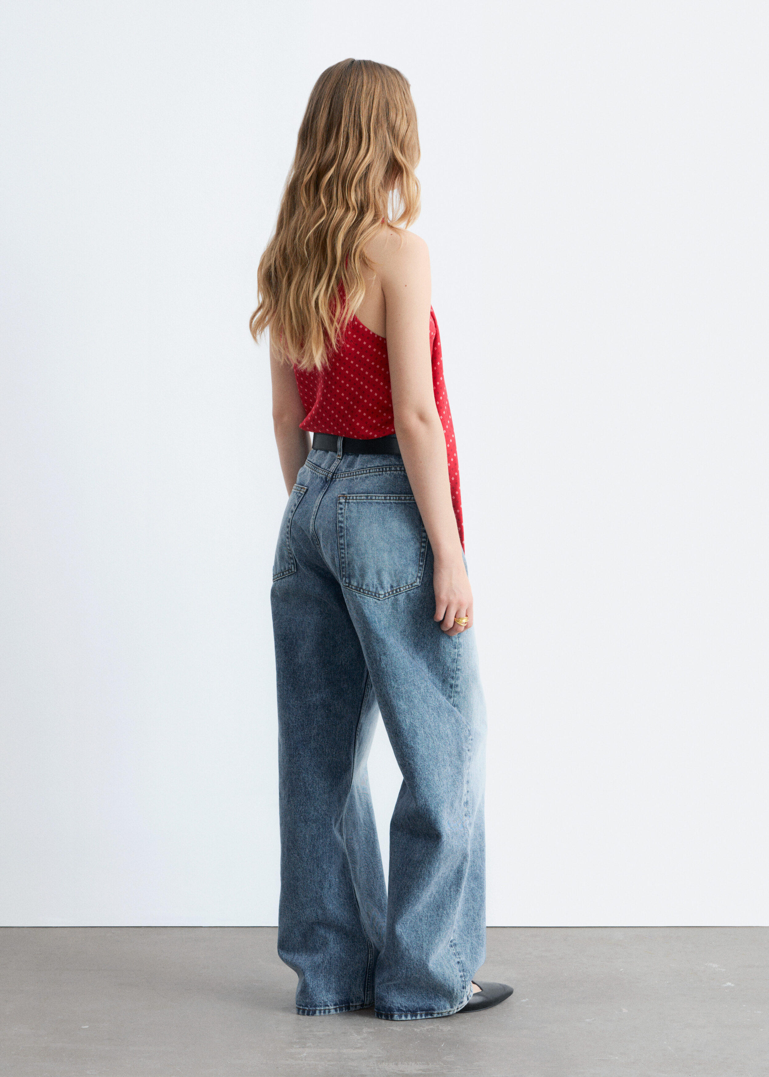 Scarf-Neck Silk Top - Red/Square Print - & Other Stories US